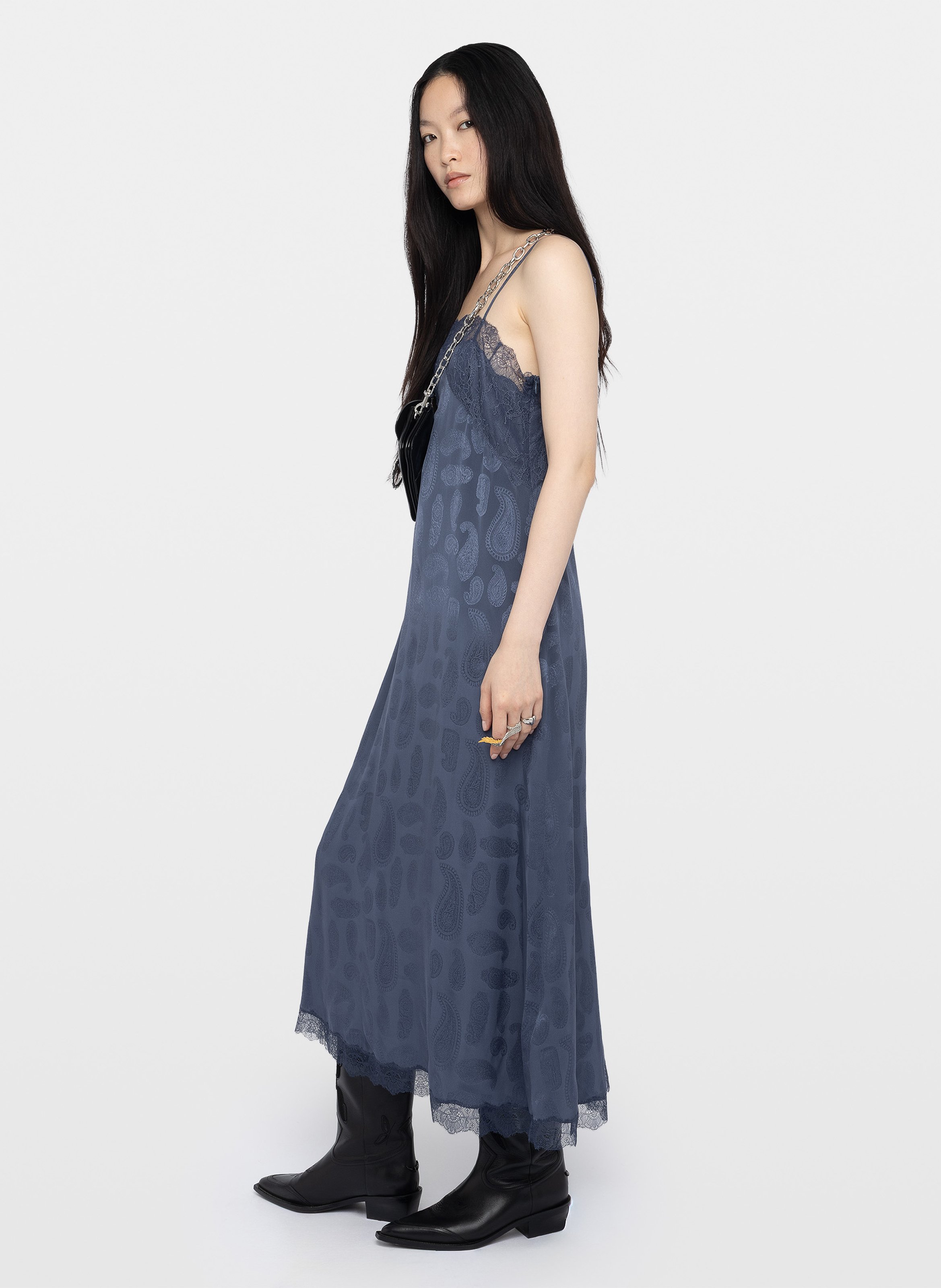 Flowy silk dress with lace print ZADIG&VOLTAIRE Blue