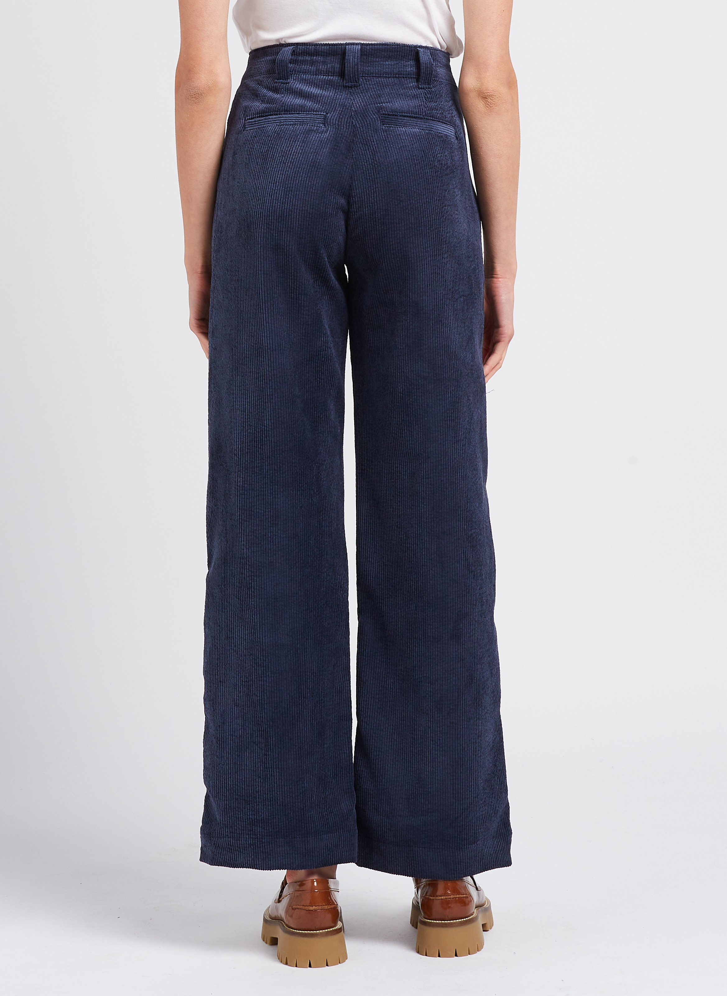 Pantalon large taille haute côtelé INDEE Bleu