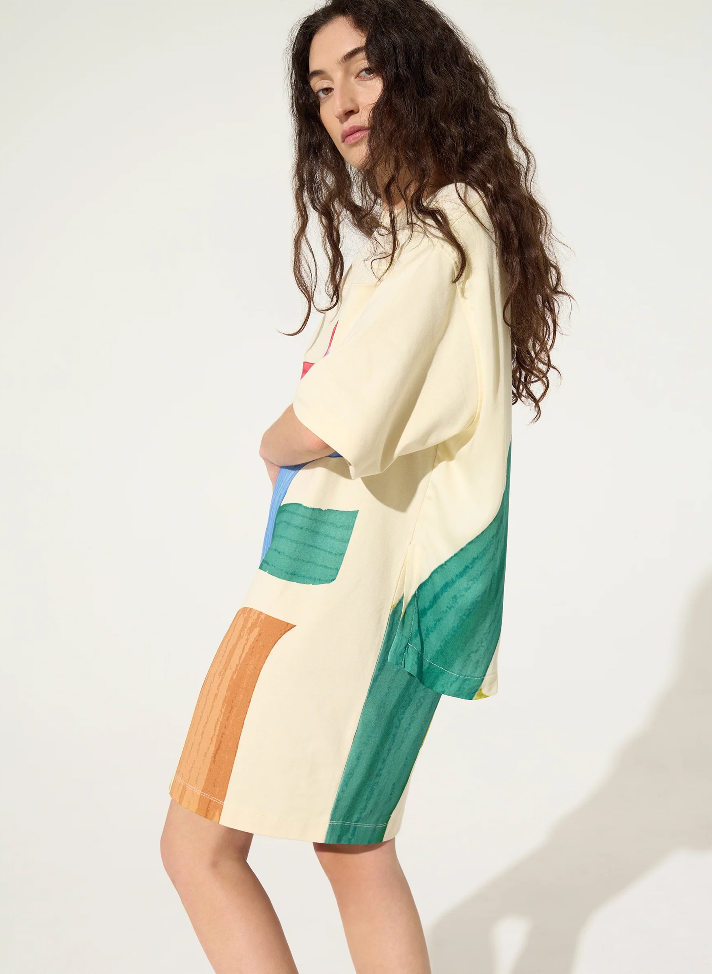 Robe midi col rond imprimée  ACOTE Blanc