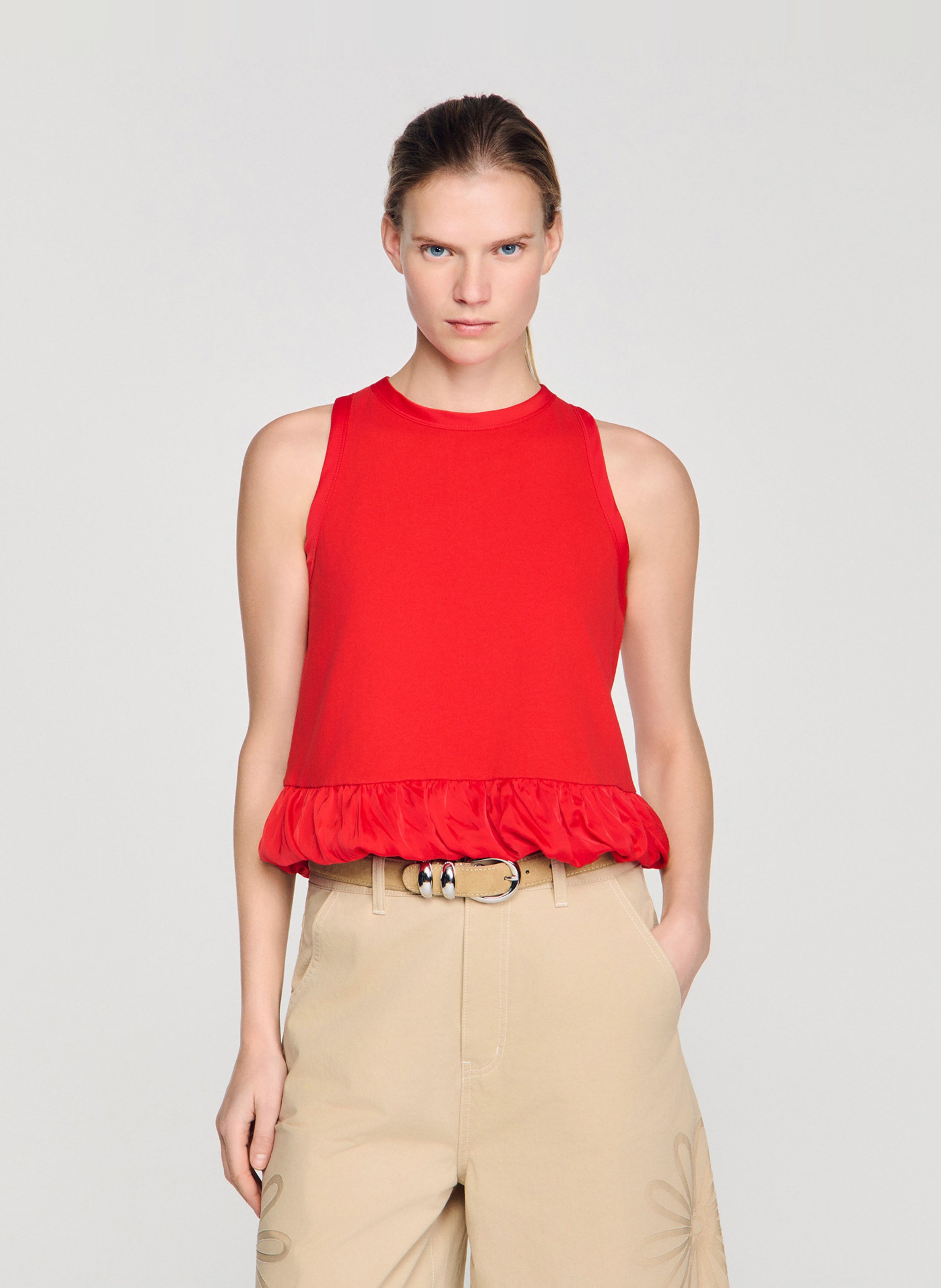 Rechte top met ronde hals van katoen SANDRO Rood