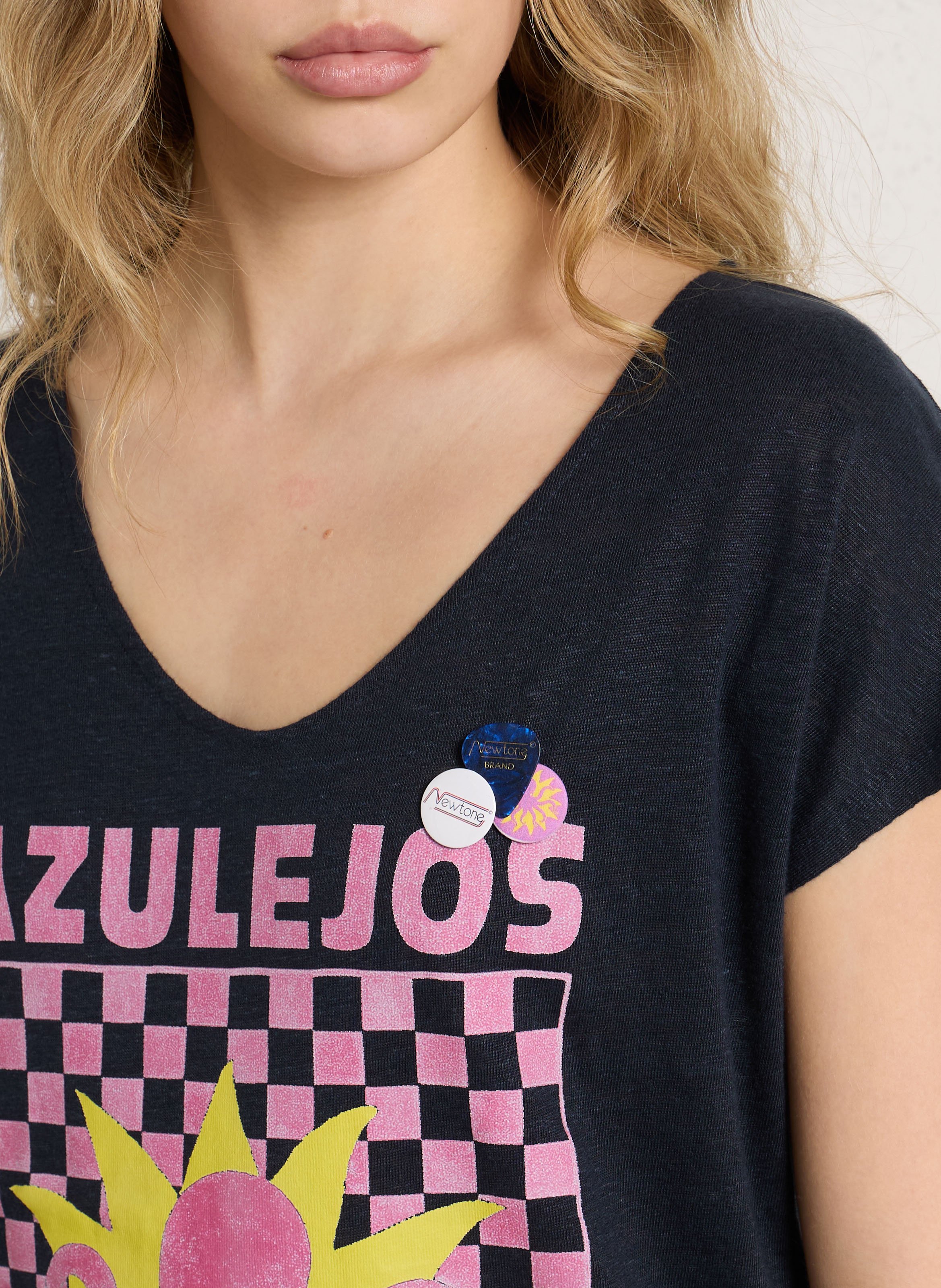 Tee-shirt droit col rond en lin NEWTONE Bleu