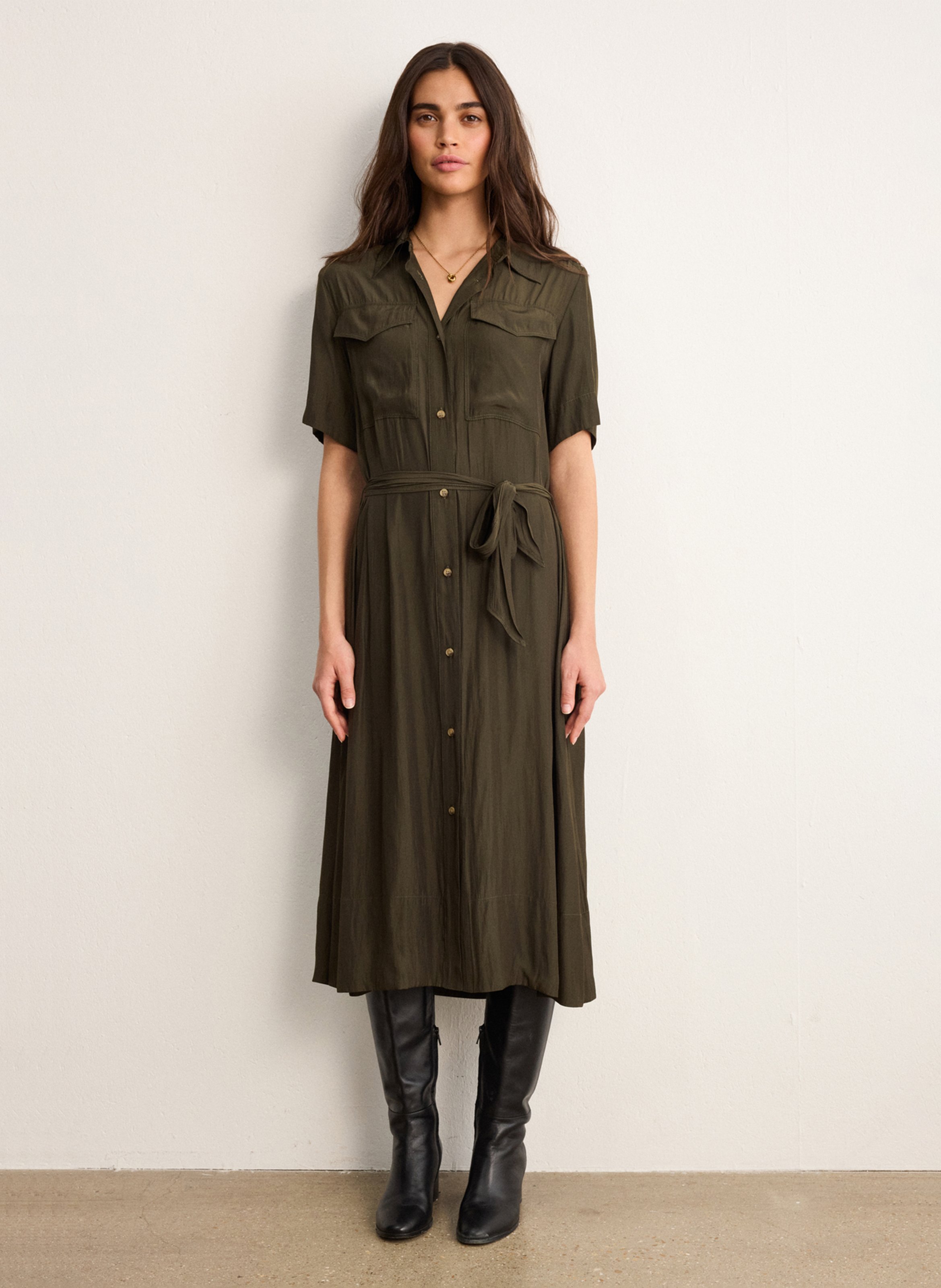 Halflange effen blousejurk PABLO Groen