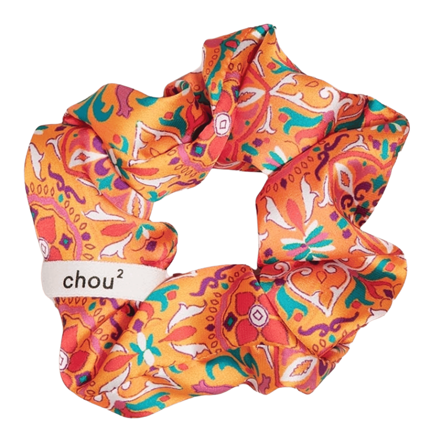 Chouchou en satin à motifs CHOU AU CARRE Orange