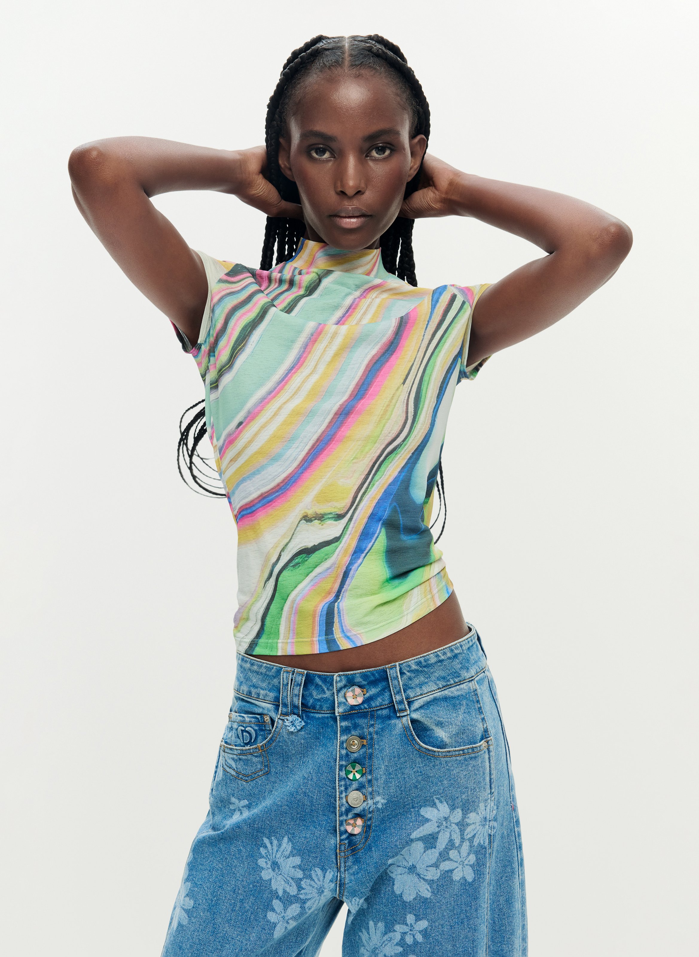 T-shirt met print en ronde hals DESIGUAL Groen