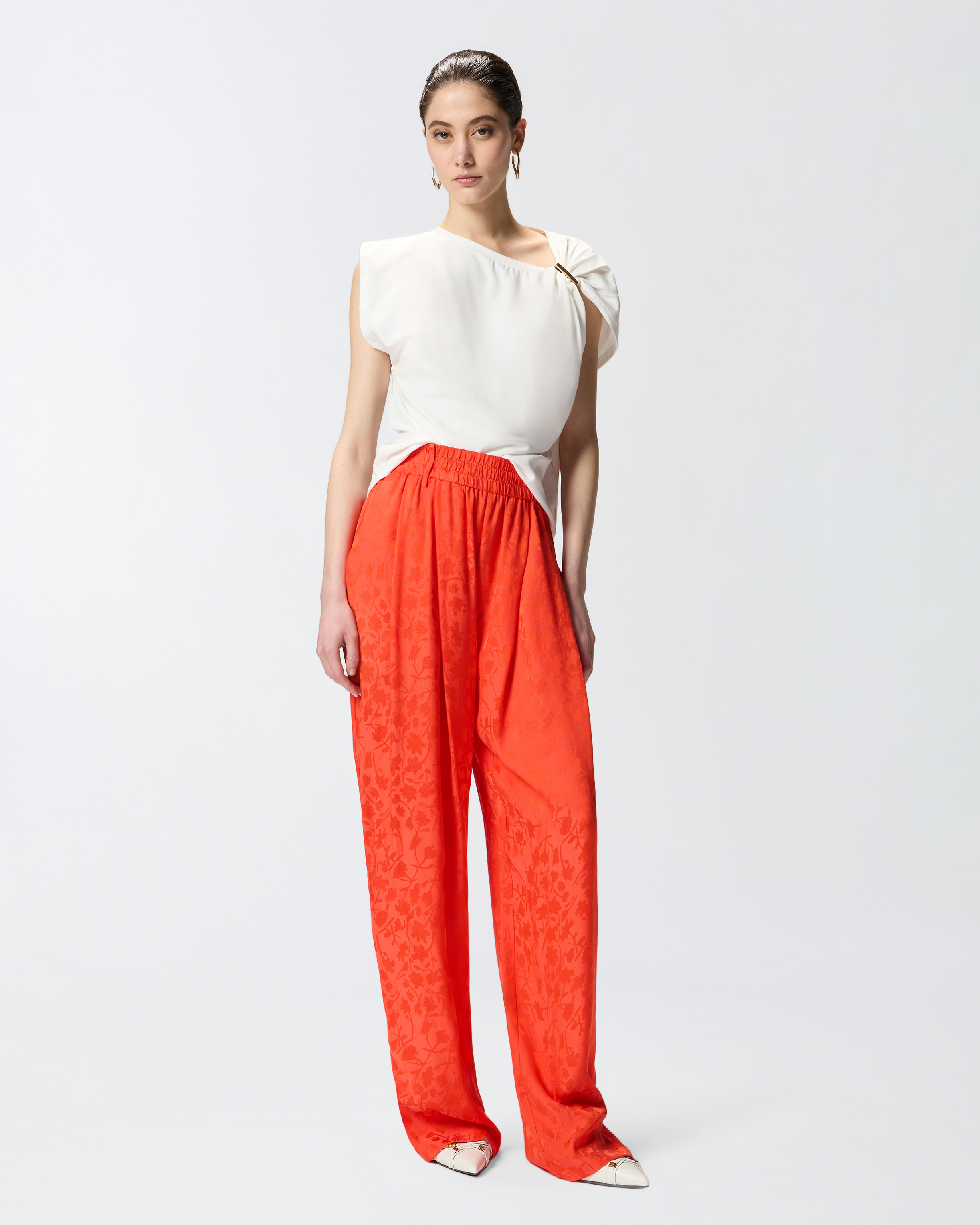 Floral jacquard pants PINKO Orange