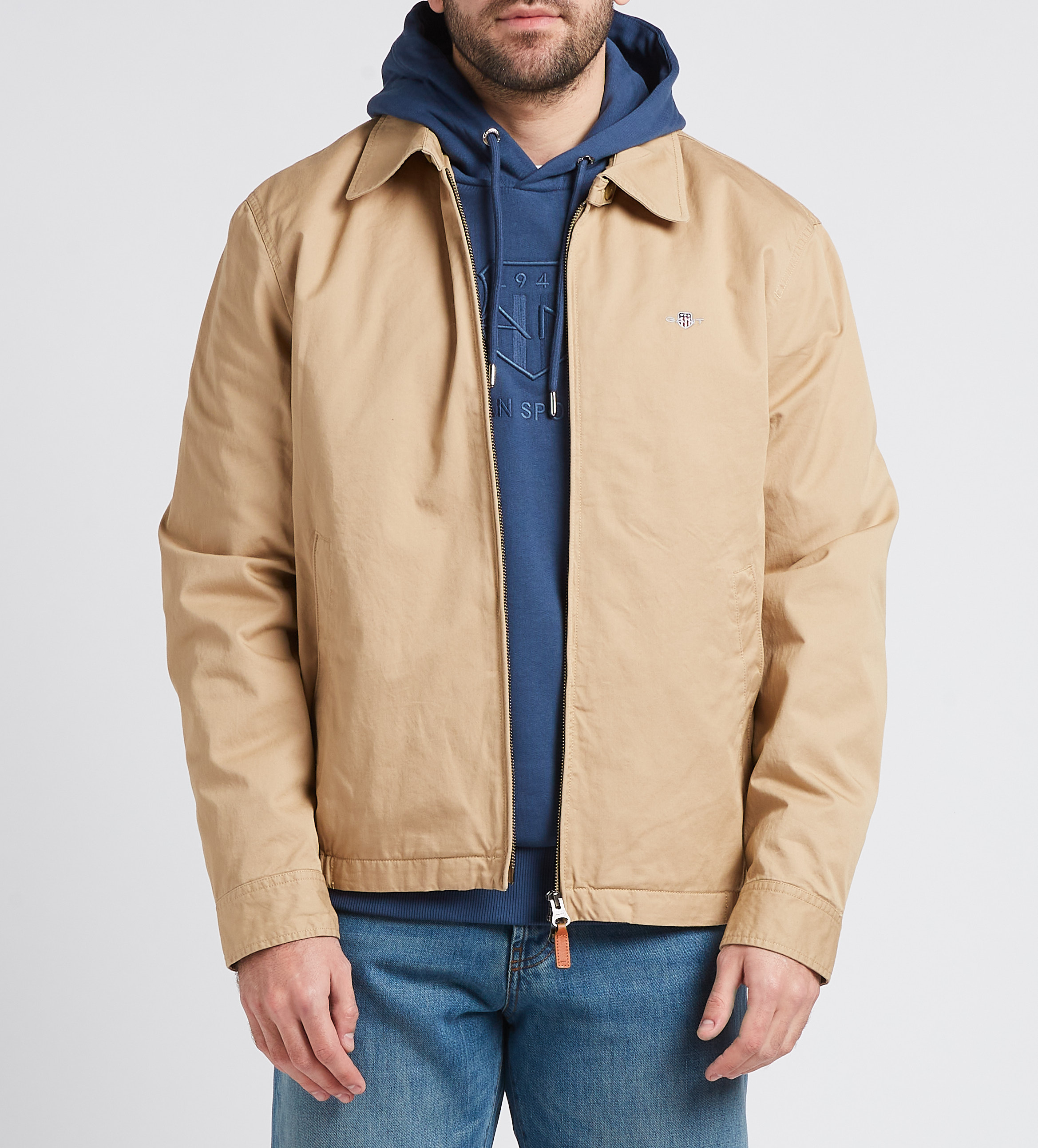 Coupe-vent droit brodé à col classique en coton GANT Beige