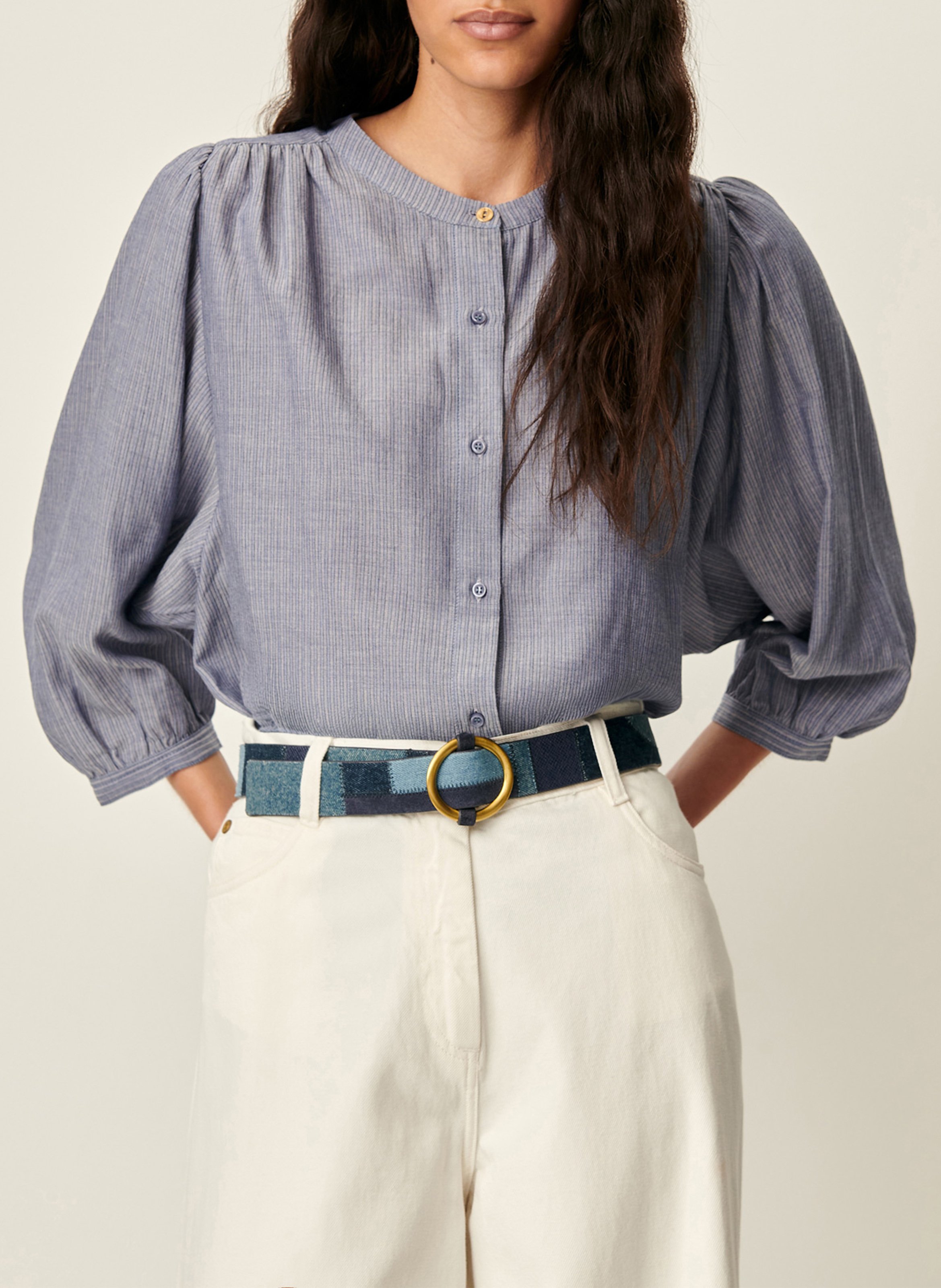 Weite Bluse mit Mao-Kragen aus Bio-Baumwolle SESSUN Blau