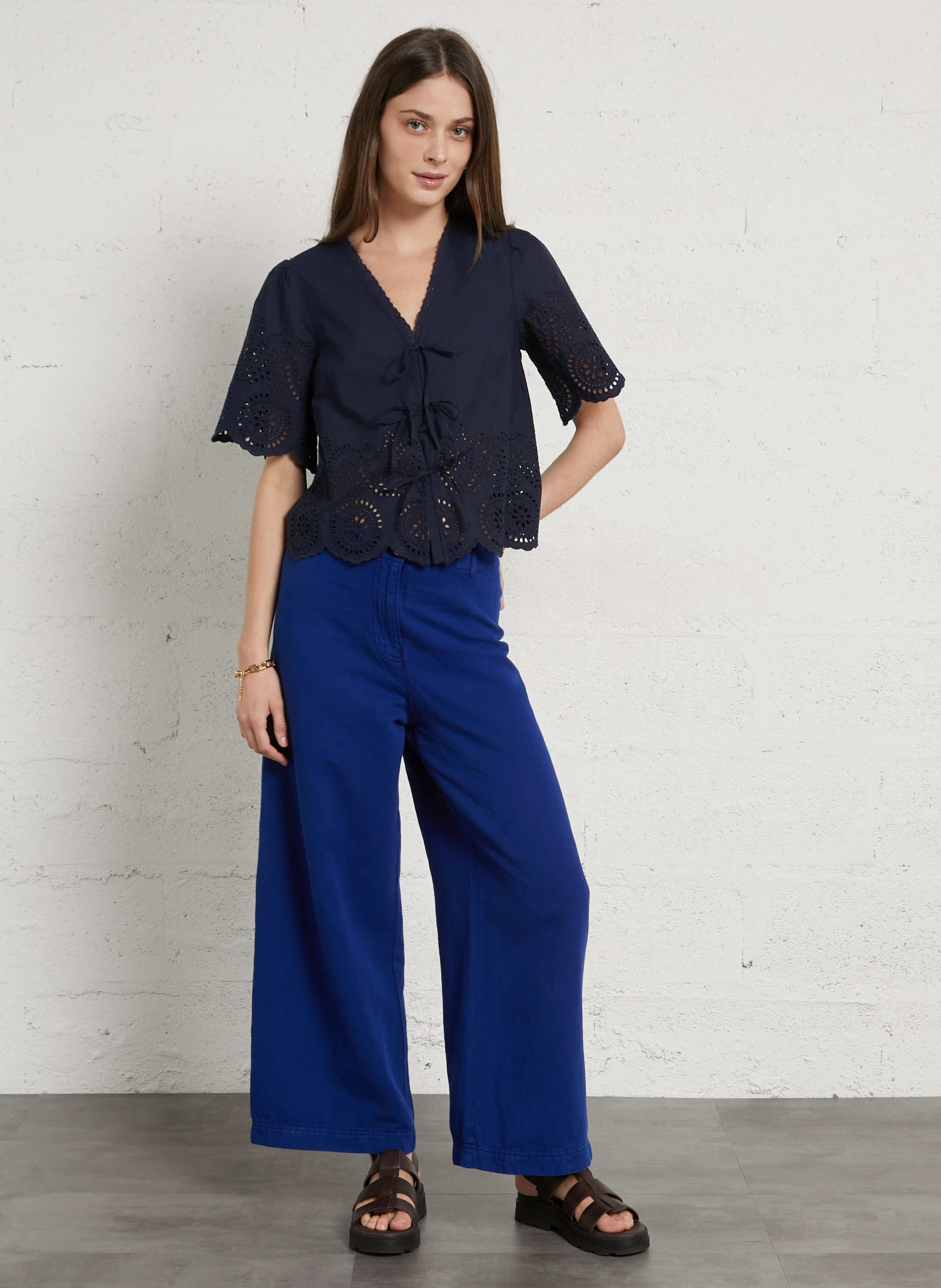 Pantalon large en lin mélangé  TINSELS Bleu