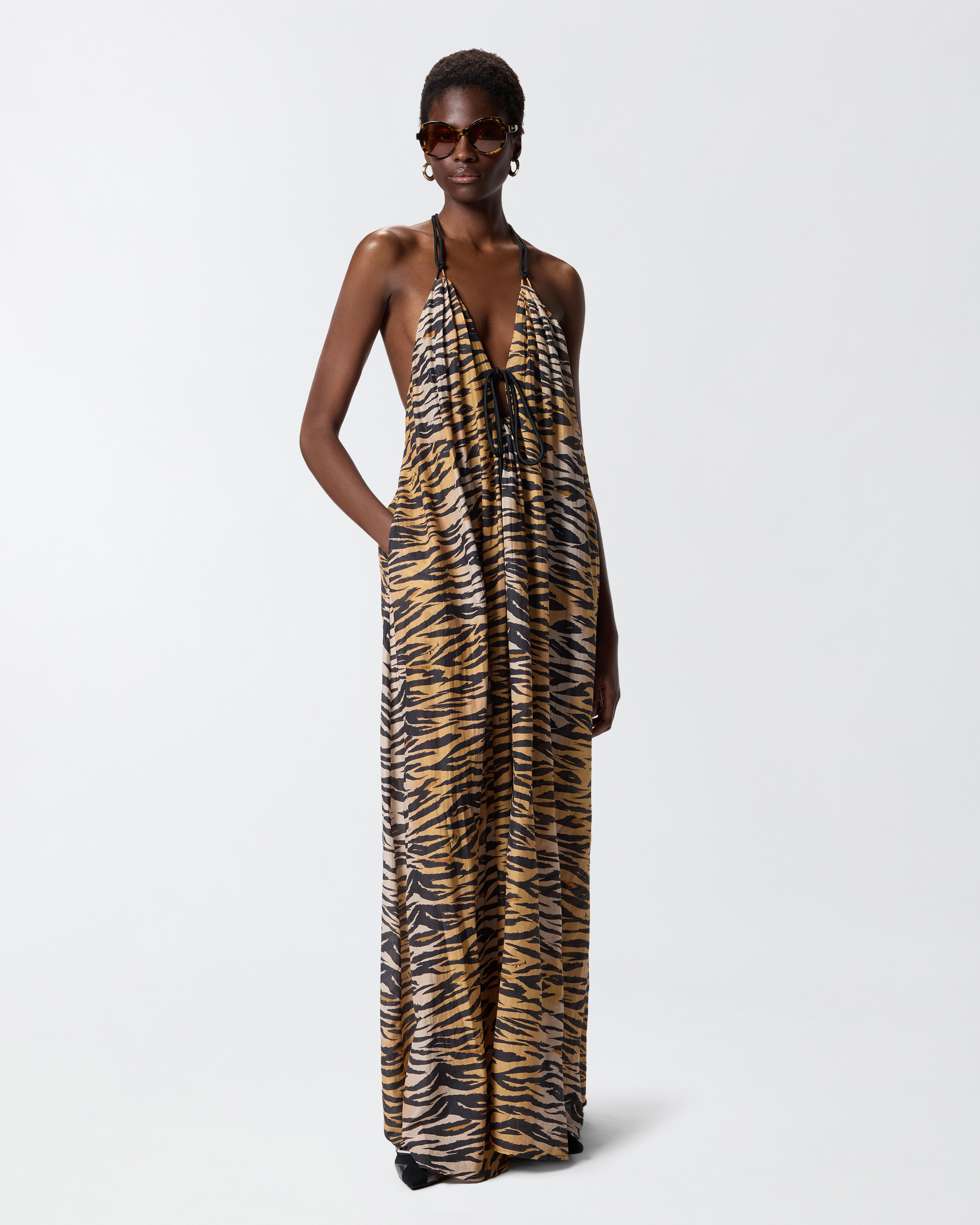 Long dress with halter neckline and animal print PINKO Multicolored