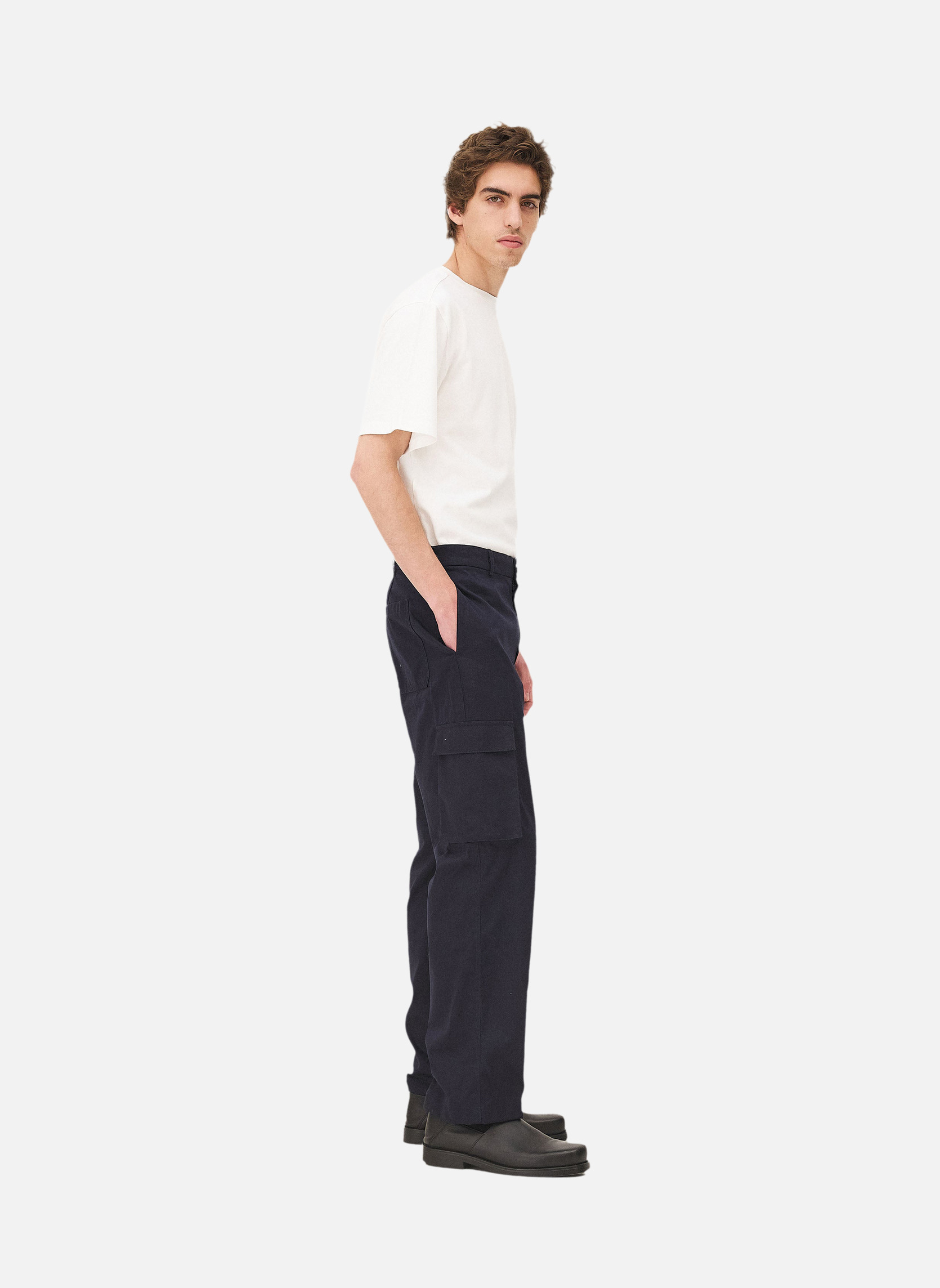 Wide military cargo navy pants Noyoco Blue