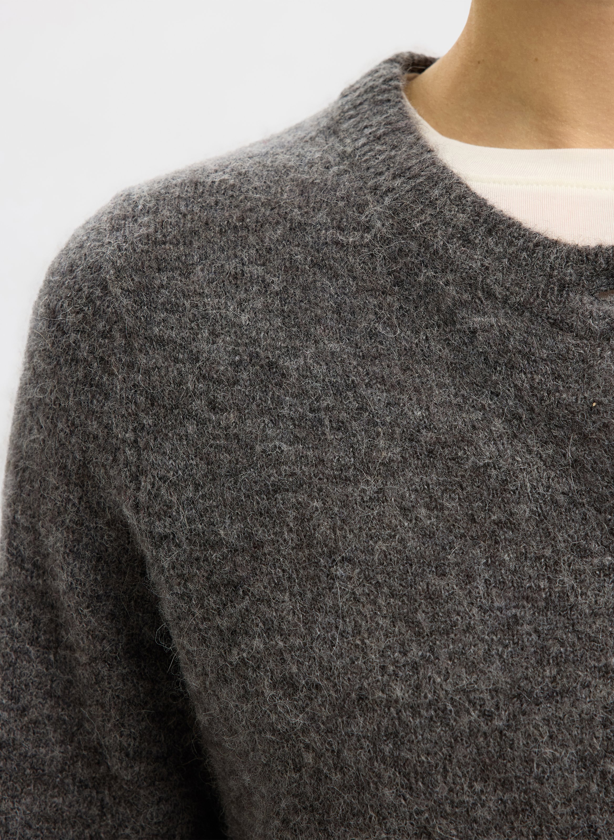Strickjacke aus Woll-Mix mit Rundhalsausschnitt SELECTED Grau