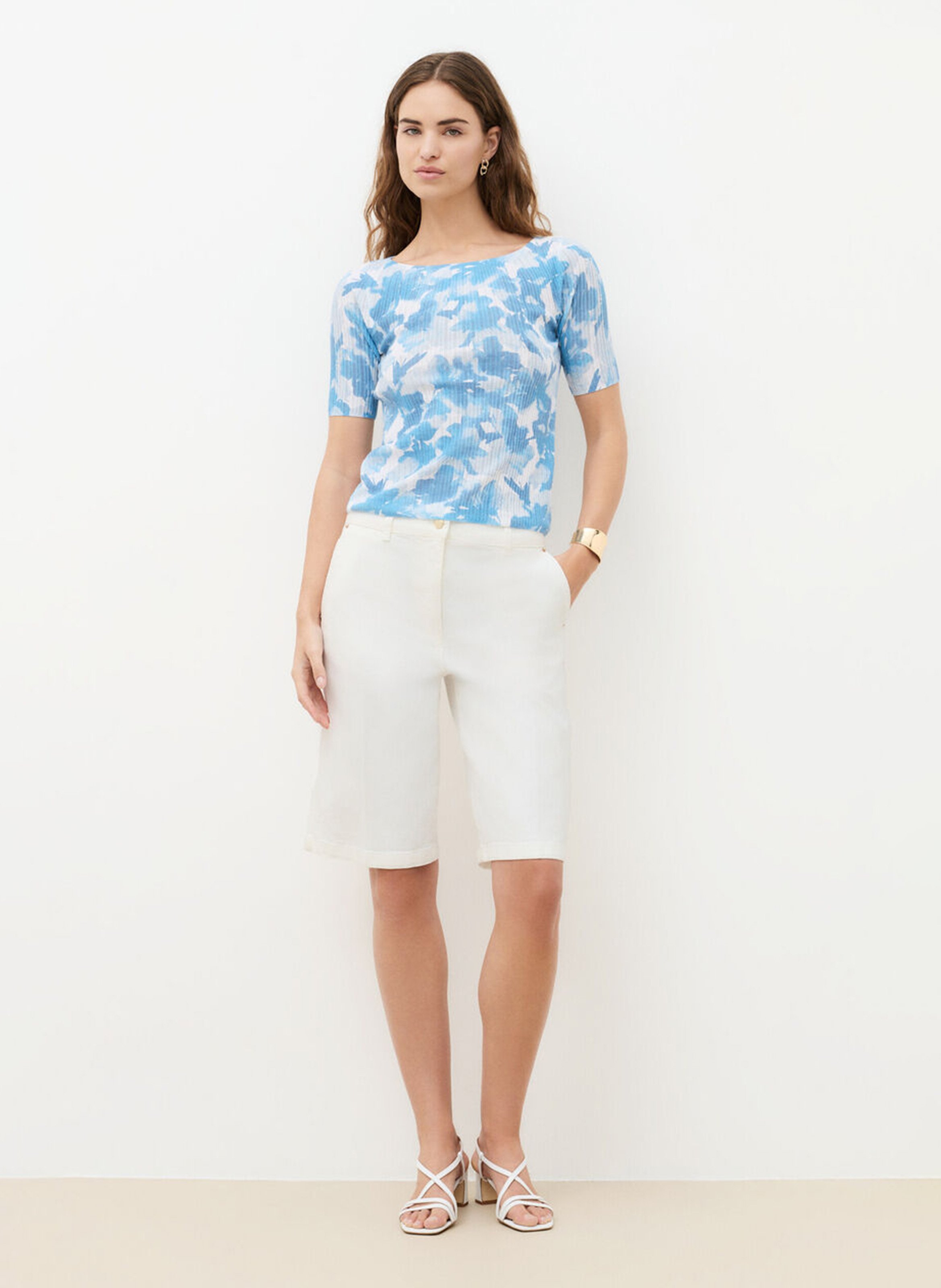 Top droit col bateau imprimé CAROLL Bleu
