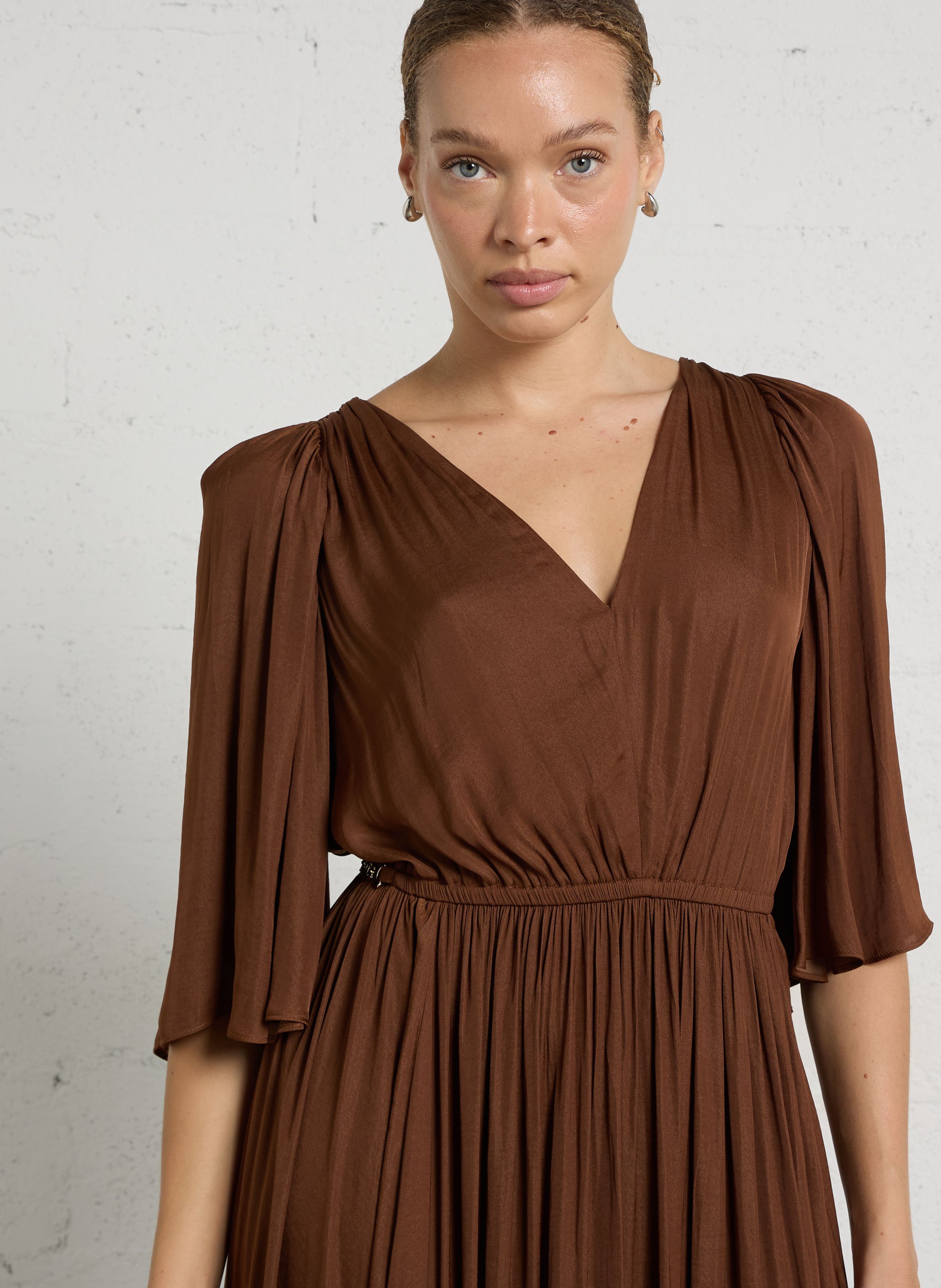 Robe longue col V unie MAISON 123 Beige