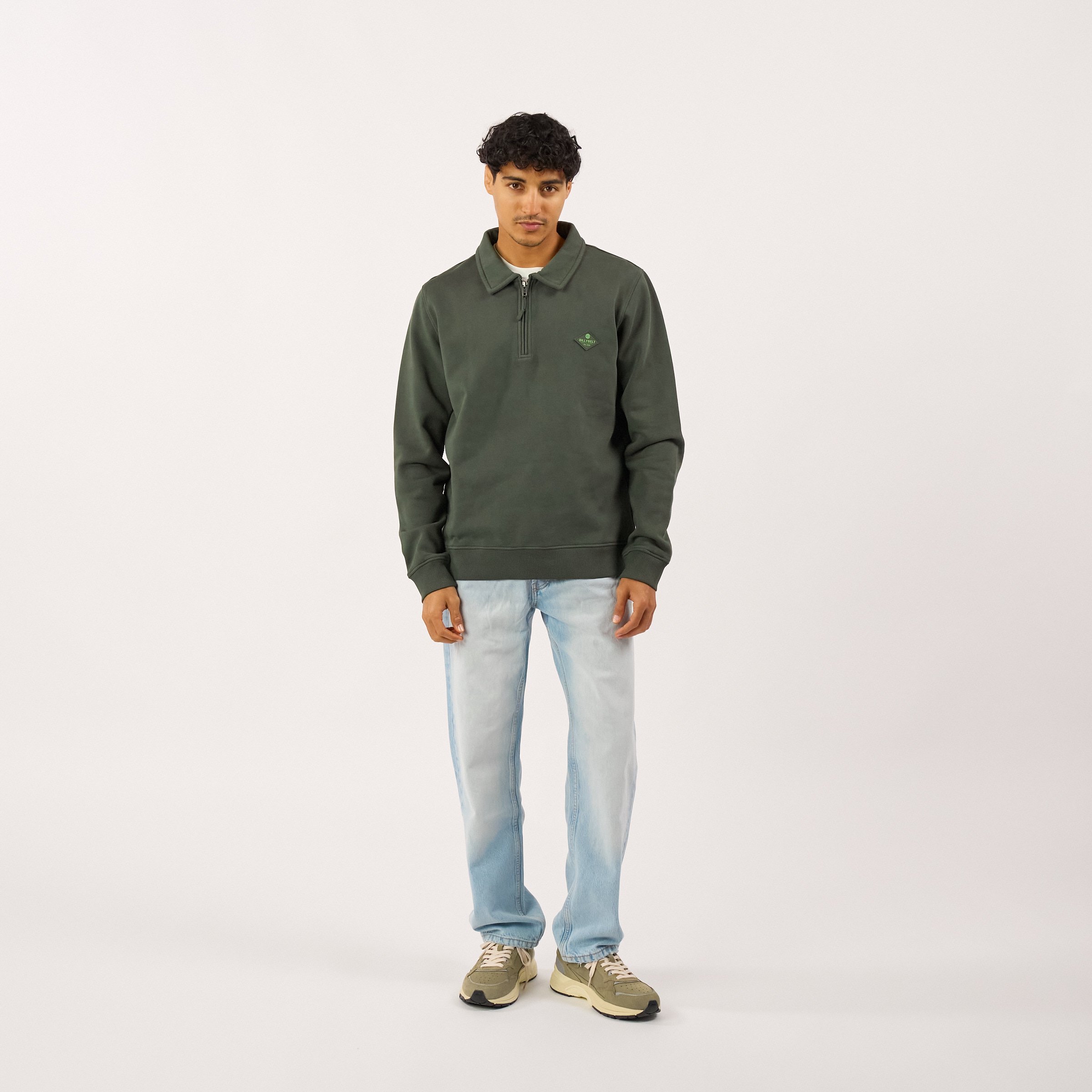 Zip-neck organic cotton sweatshirt | Khaki BILLYBELT Men
