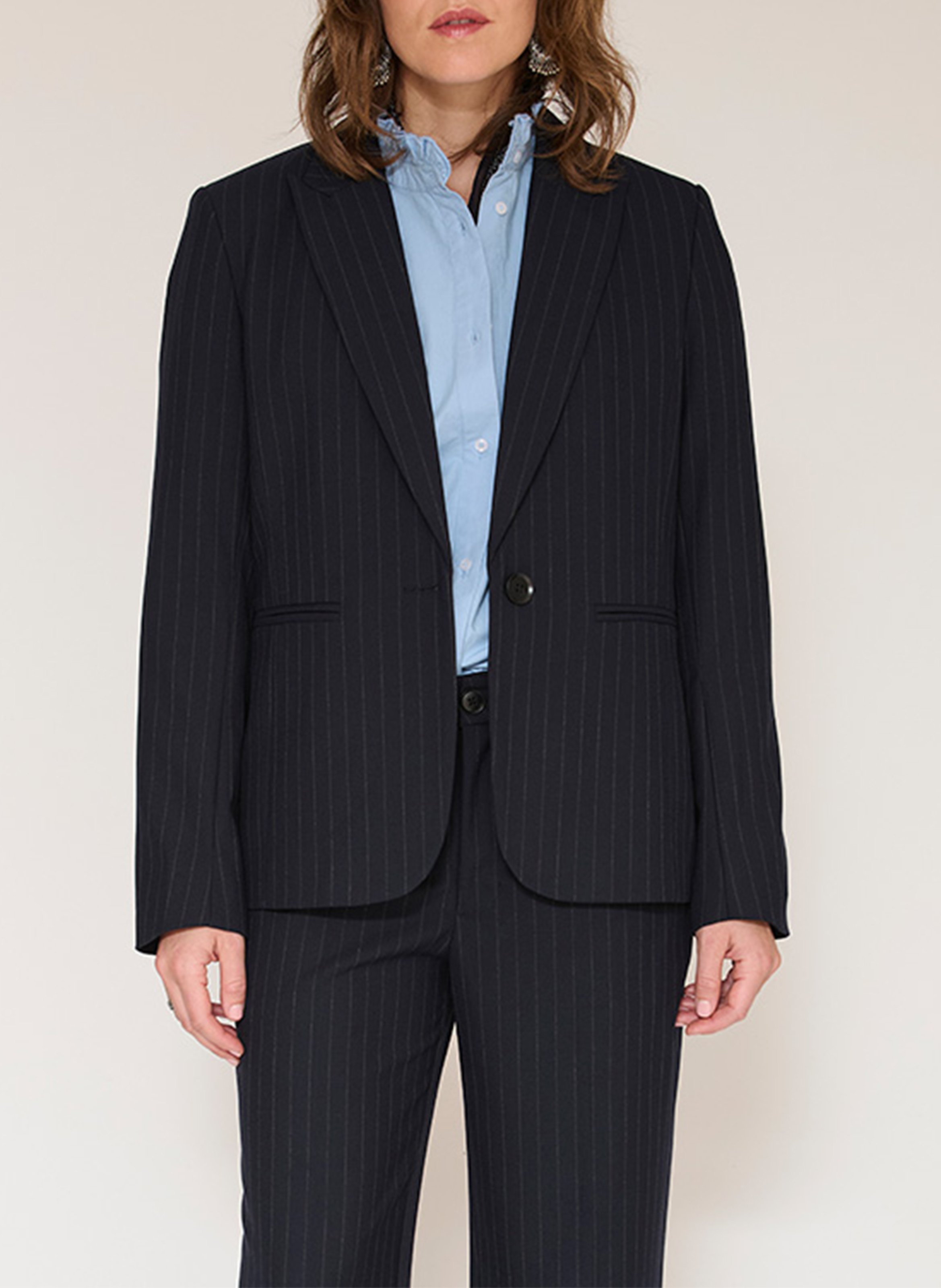Veste tailleur droite rayée MKT Bleu