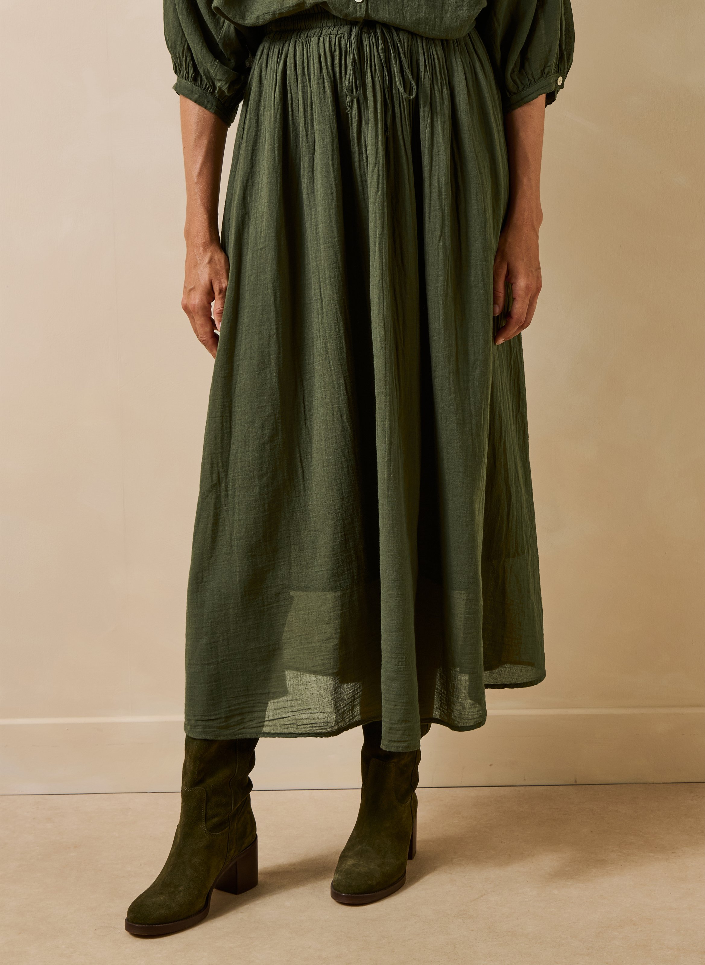 Long cotton voile skirt LA FEE MARABOUTEE Green