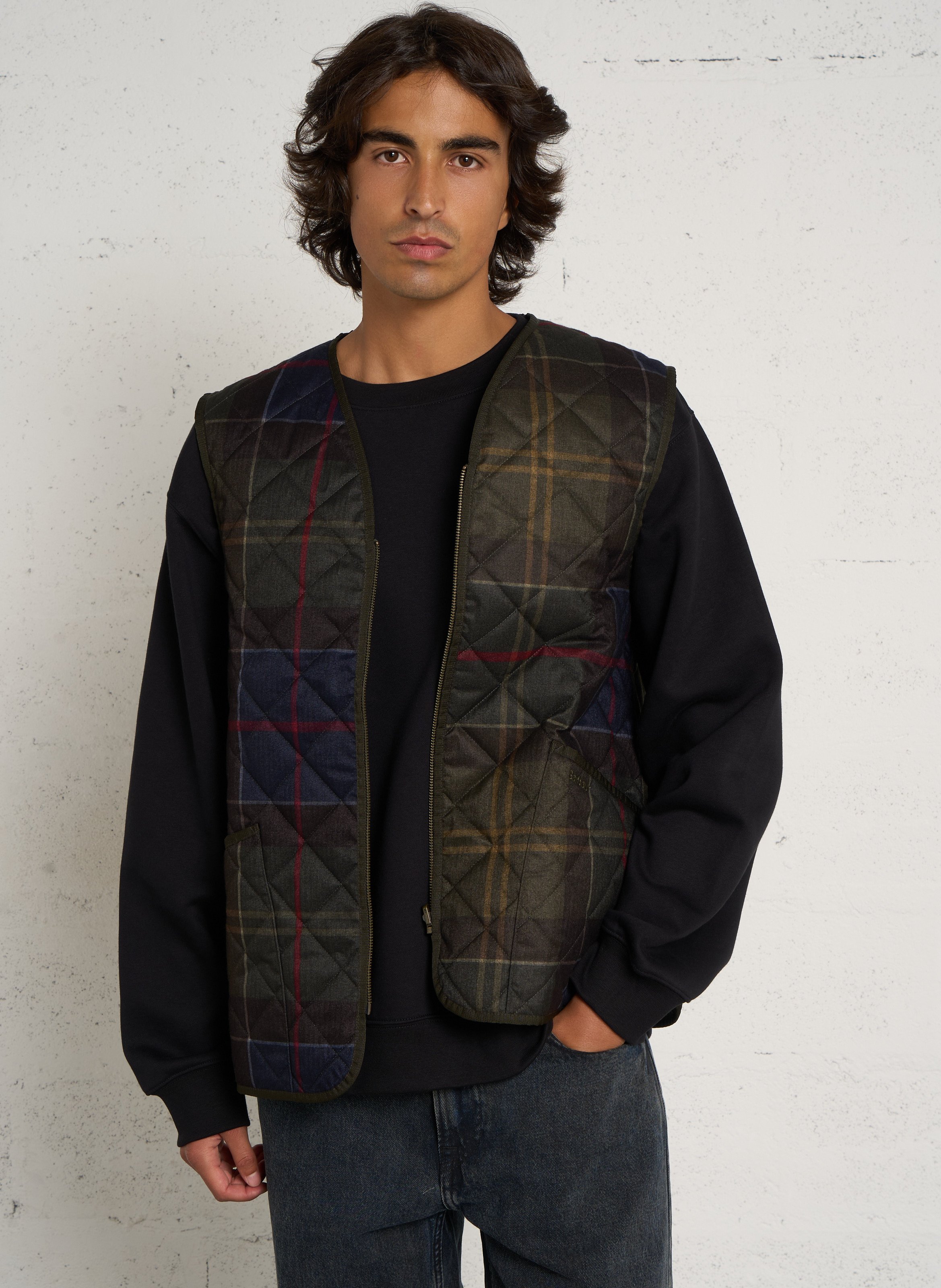 Sleeveless plaid vest BARBOUR Khaki