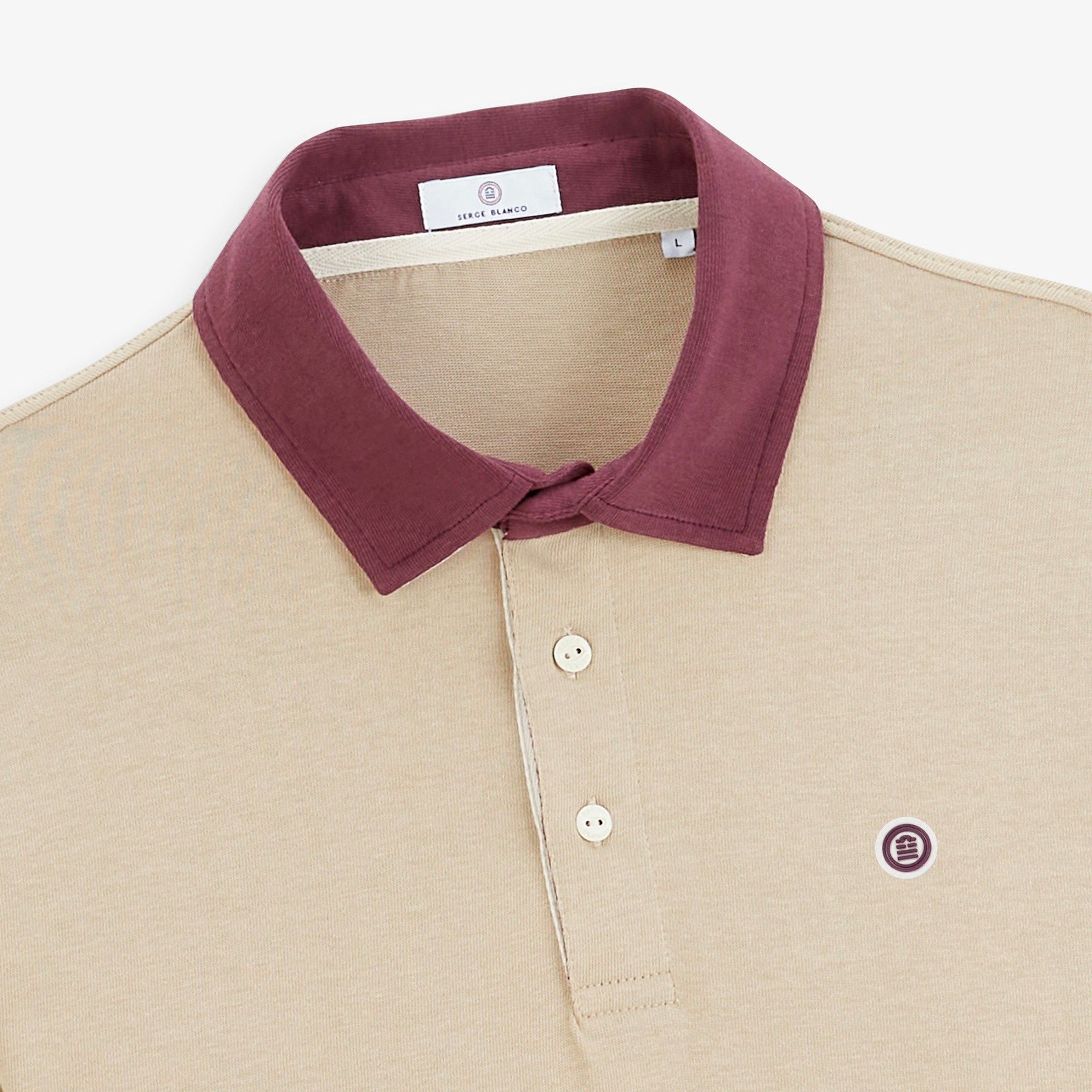 BLANCO BIARRITZ long-sleeved rugby polo shirt in two beige travertine tartans SERGE BLANCO Beige