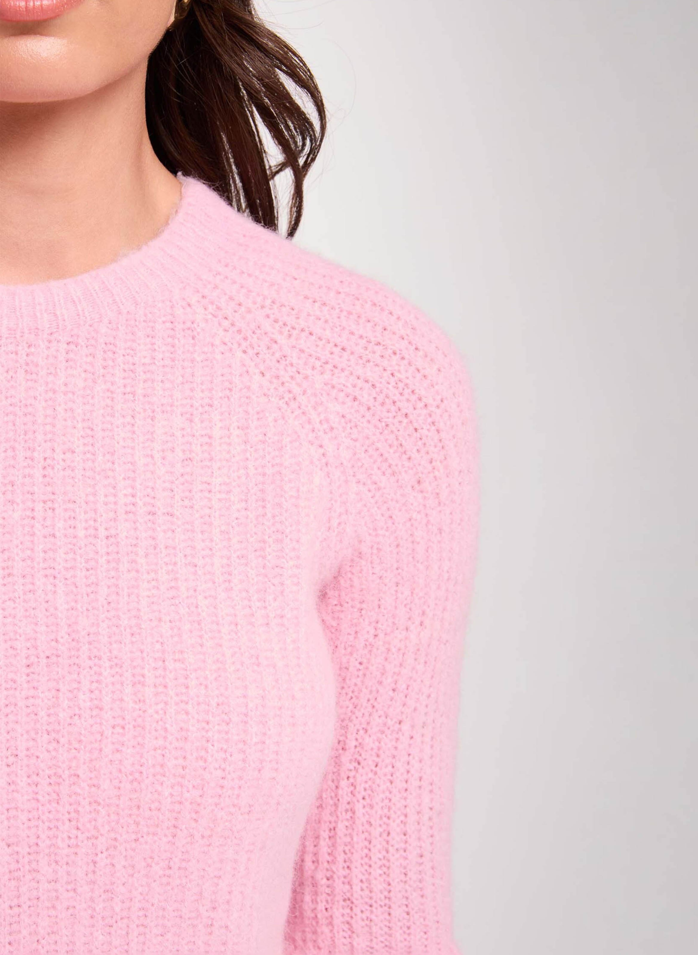 Pull droit col rond en maille mélangée MORGAN Rose