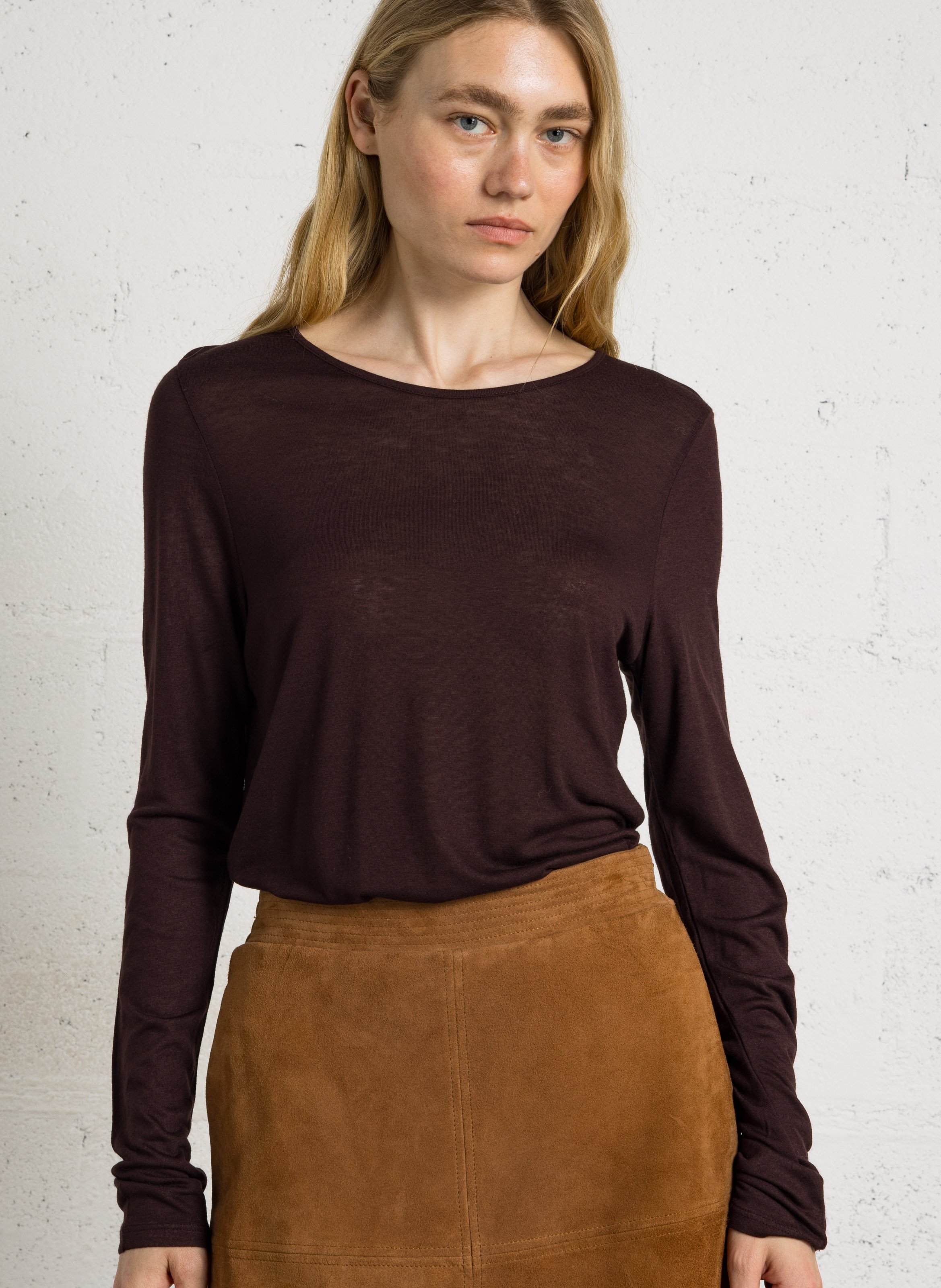 Tee-shirt droit fluide manches longues SUD EXPRESS Marron