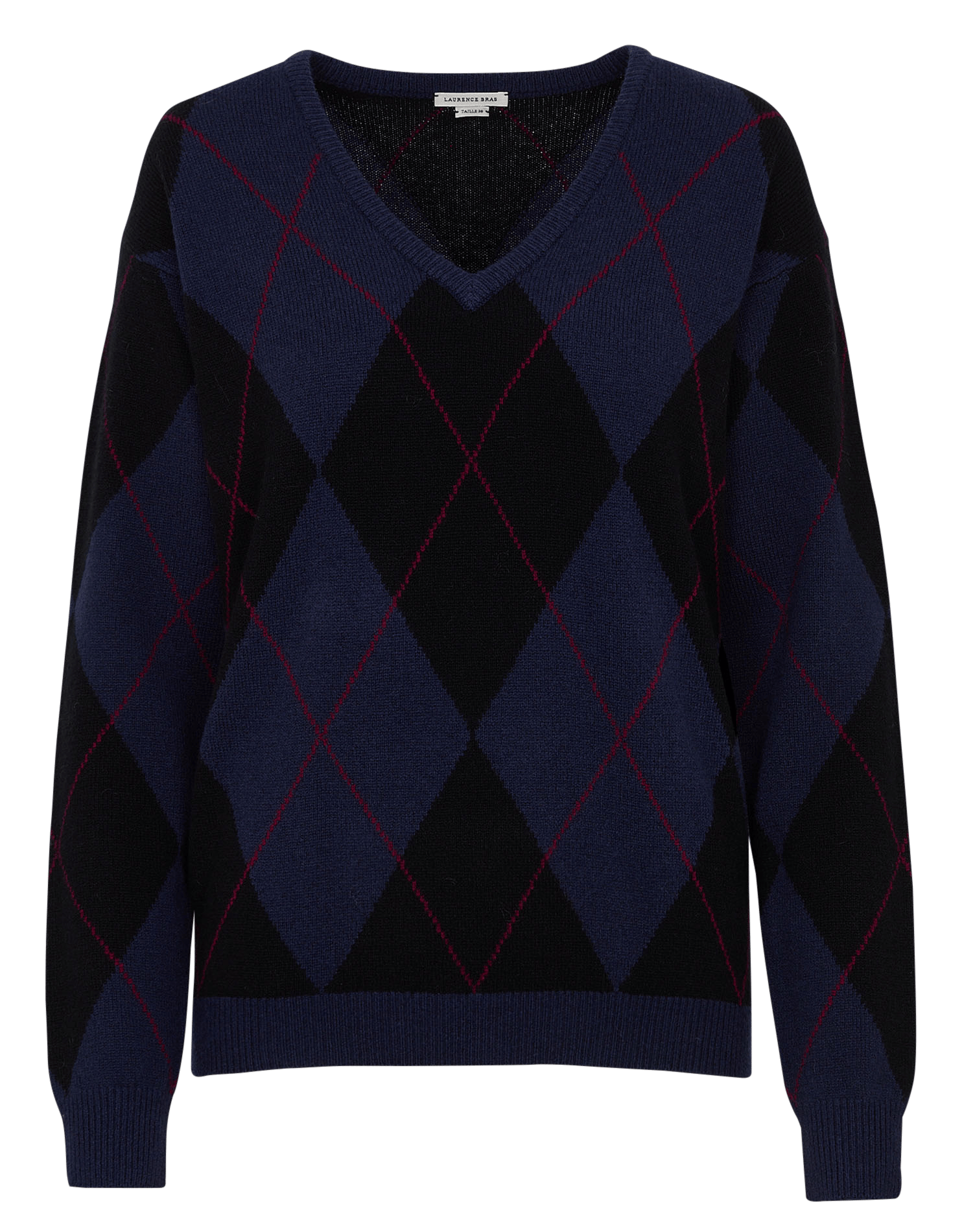 Pull droit à motif écossais en laine LAURENCE BRAS Bleu