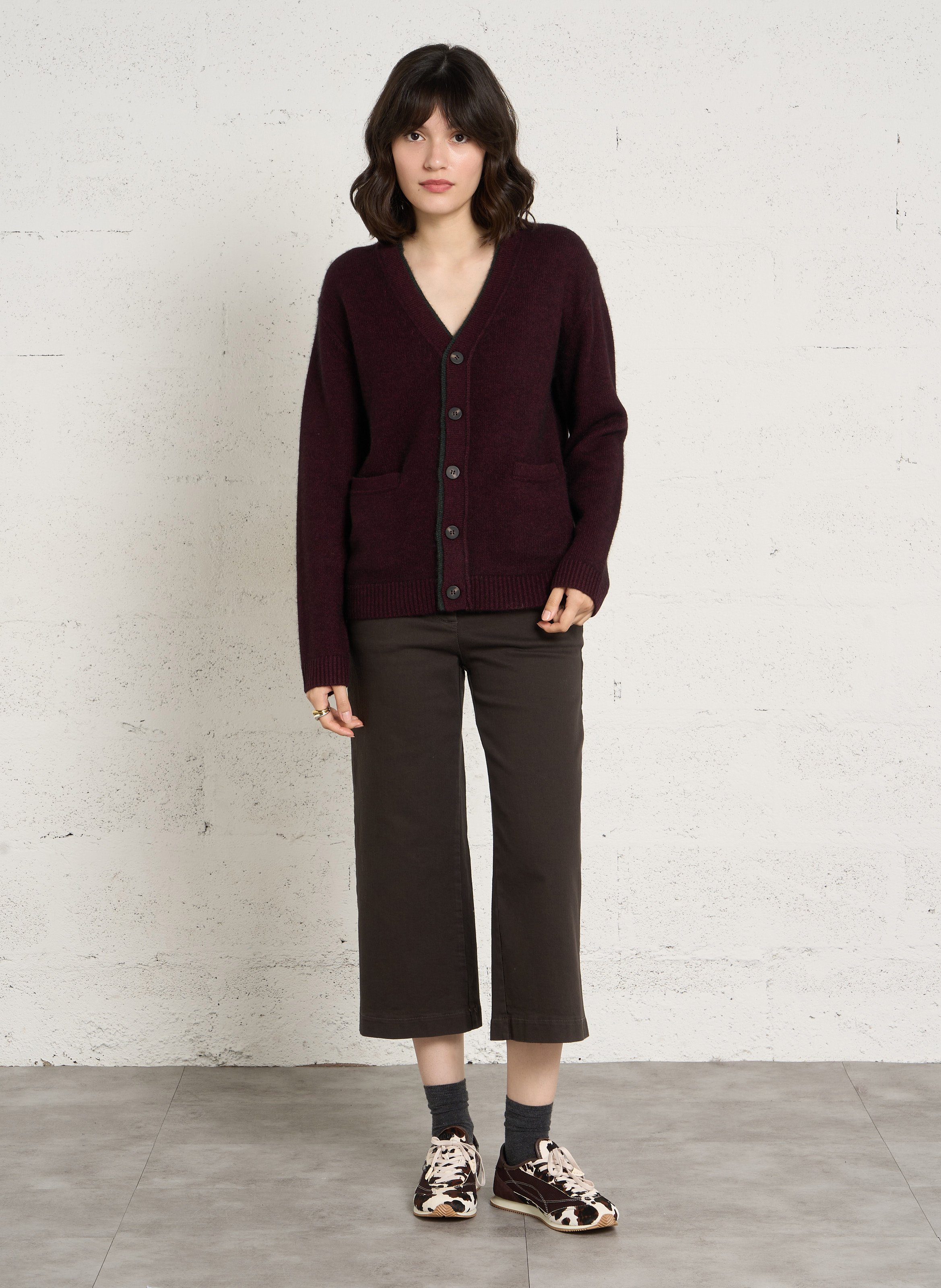 Relaxed-fit V-neck wool cardigan MAISON 123 Purple