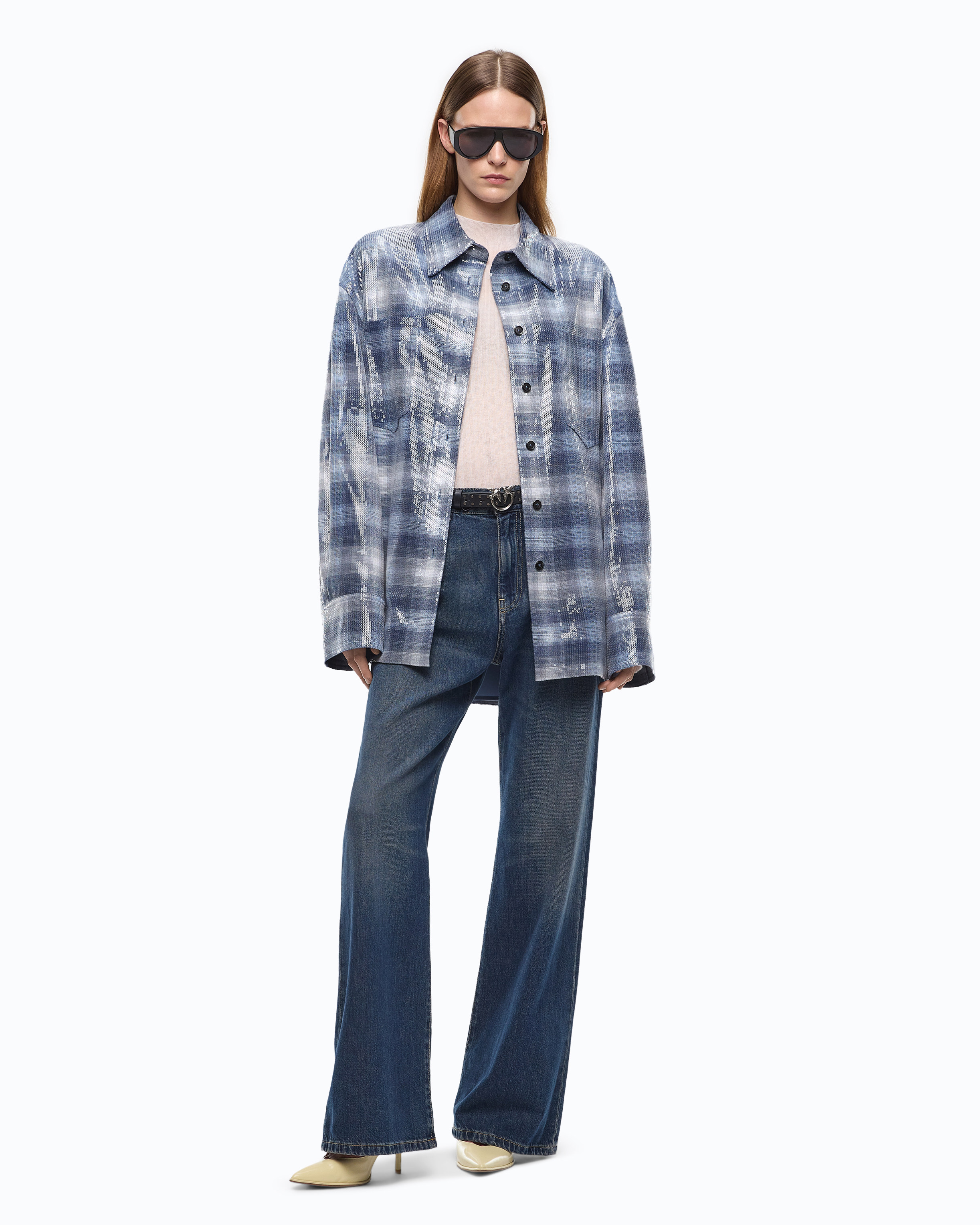 Checked Overshirt with Sequins PINKO Multicolored