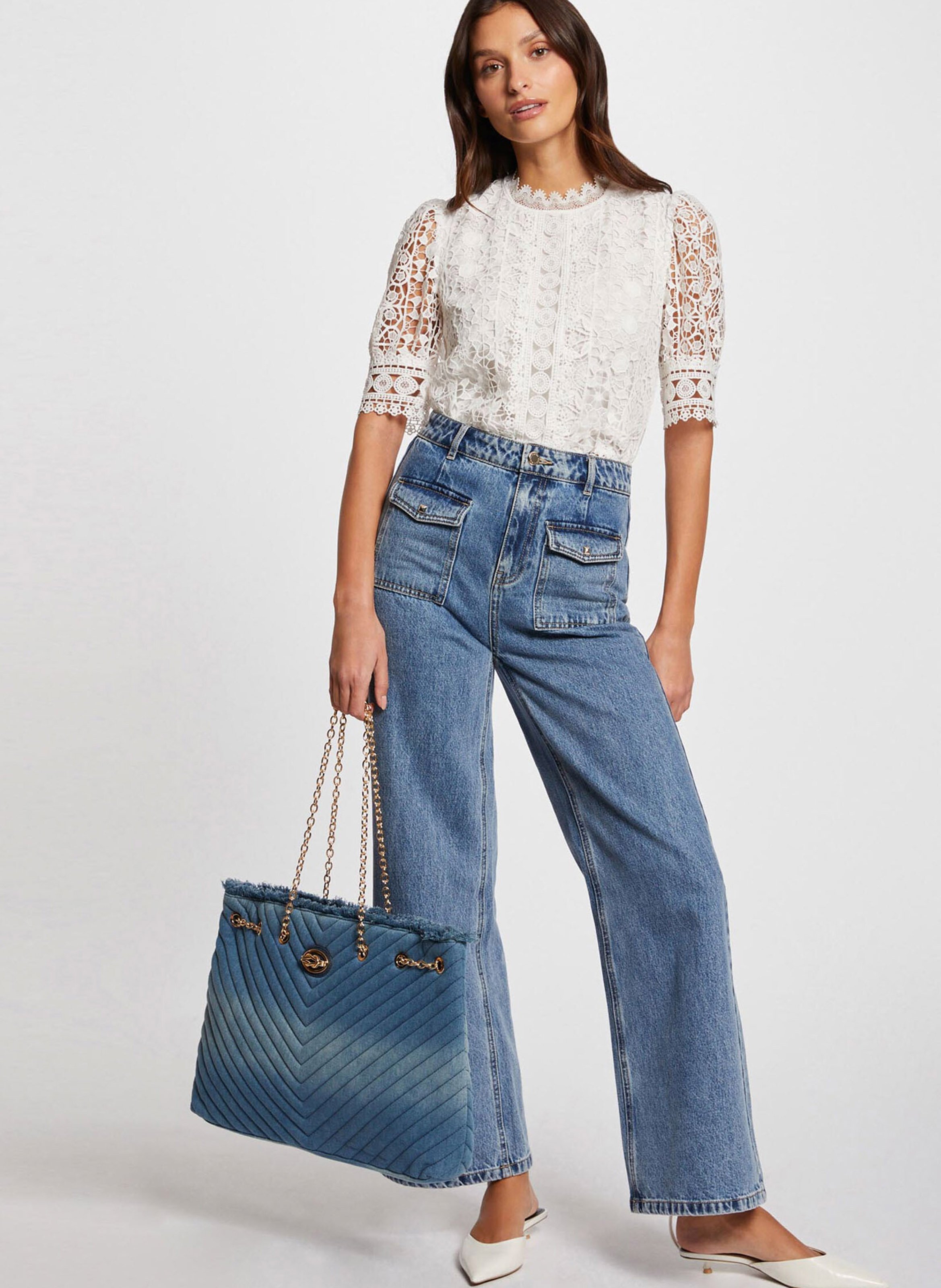 Top col victorien en dentelle  MORGAN Blanc