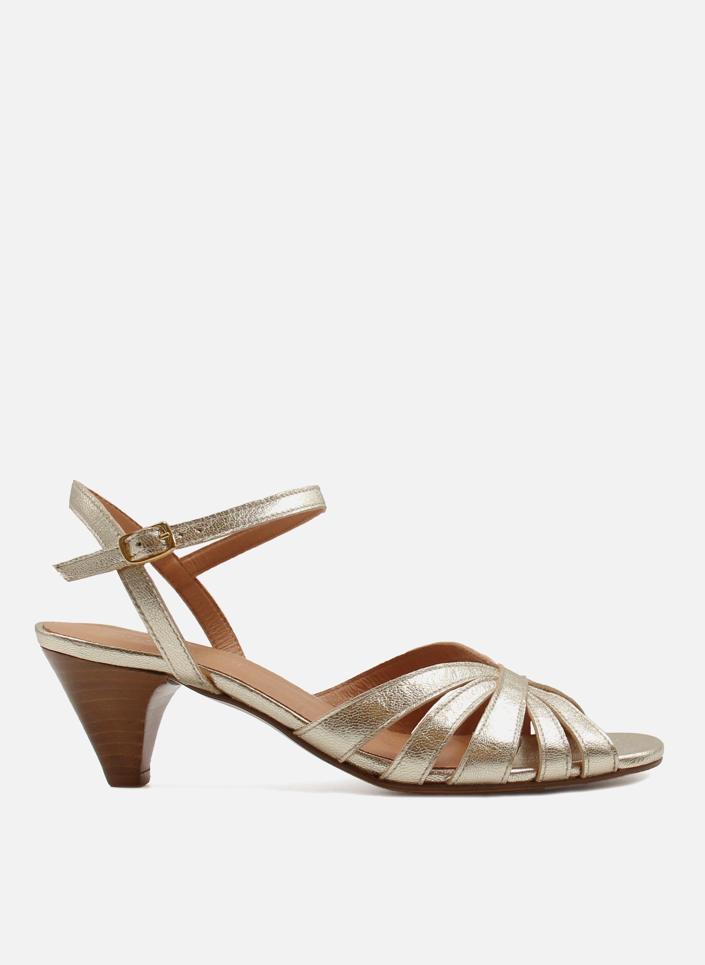 Medium heel metallic leather strappy sandals JULES & JENN Golden