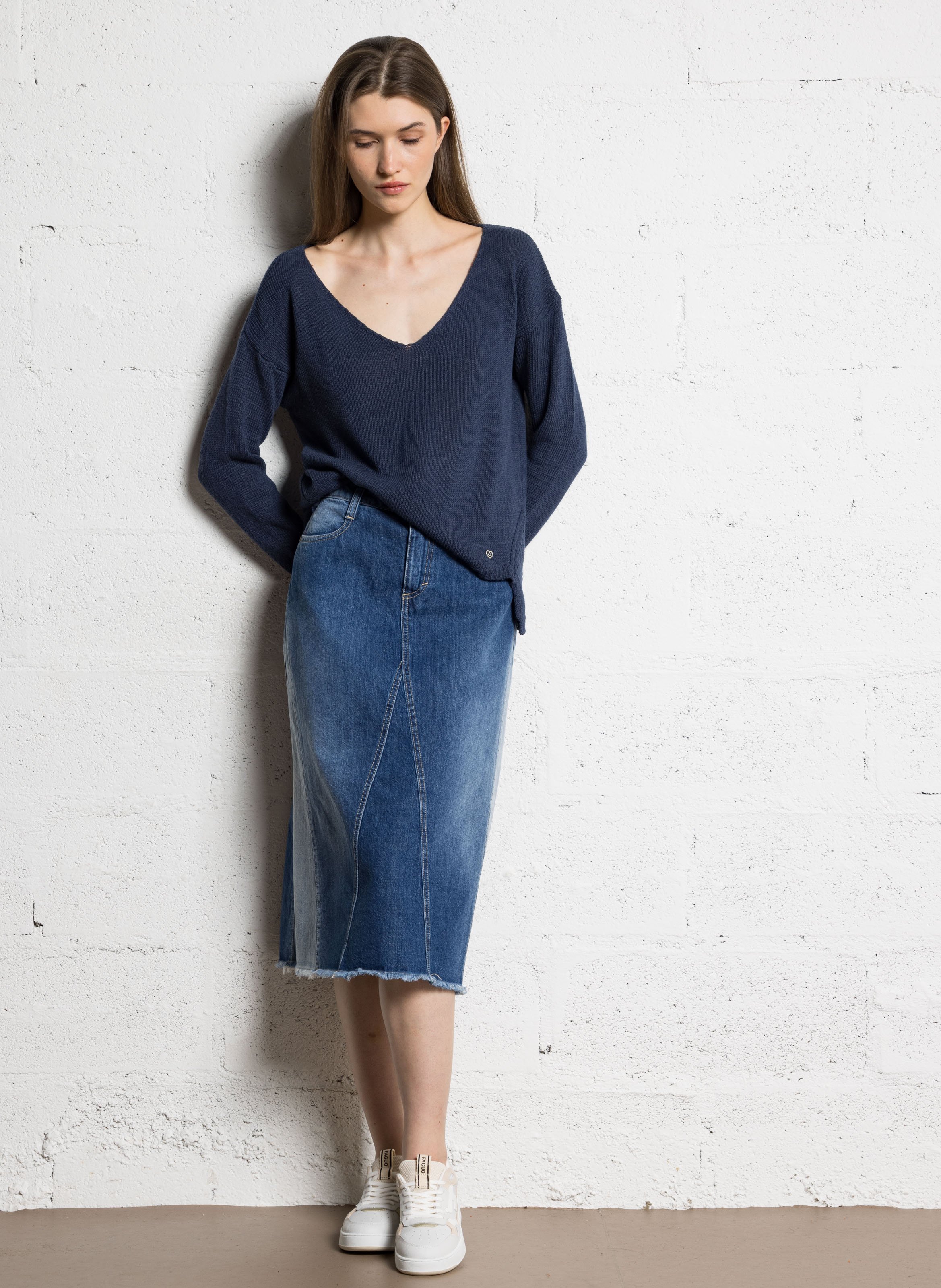 Flared cotton midi skirt PLEASE Blue