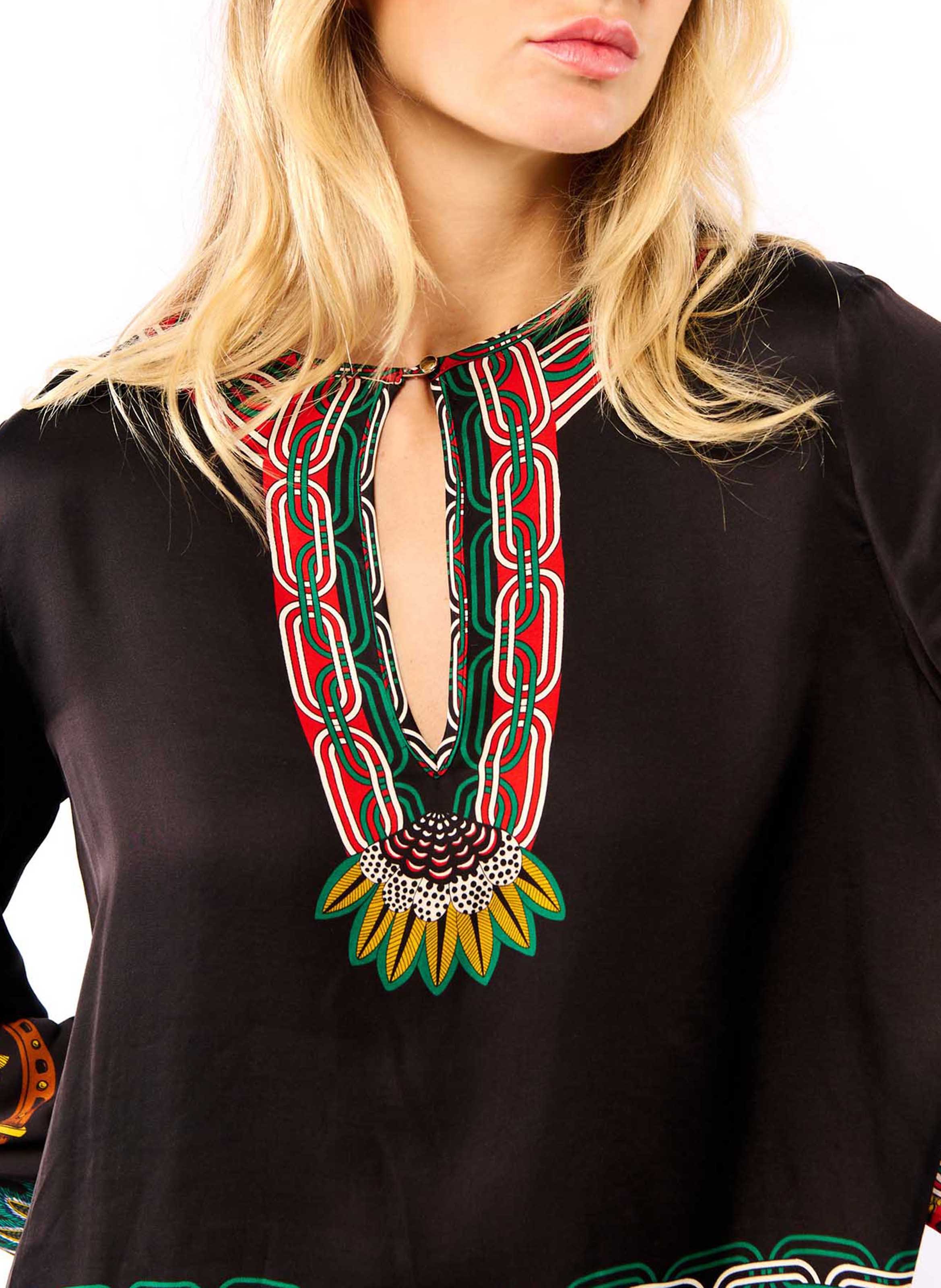 Top droit col rond imprimé Noir