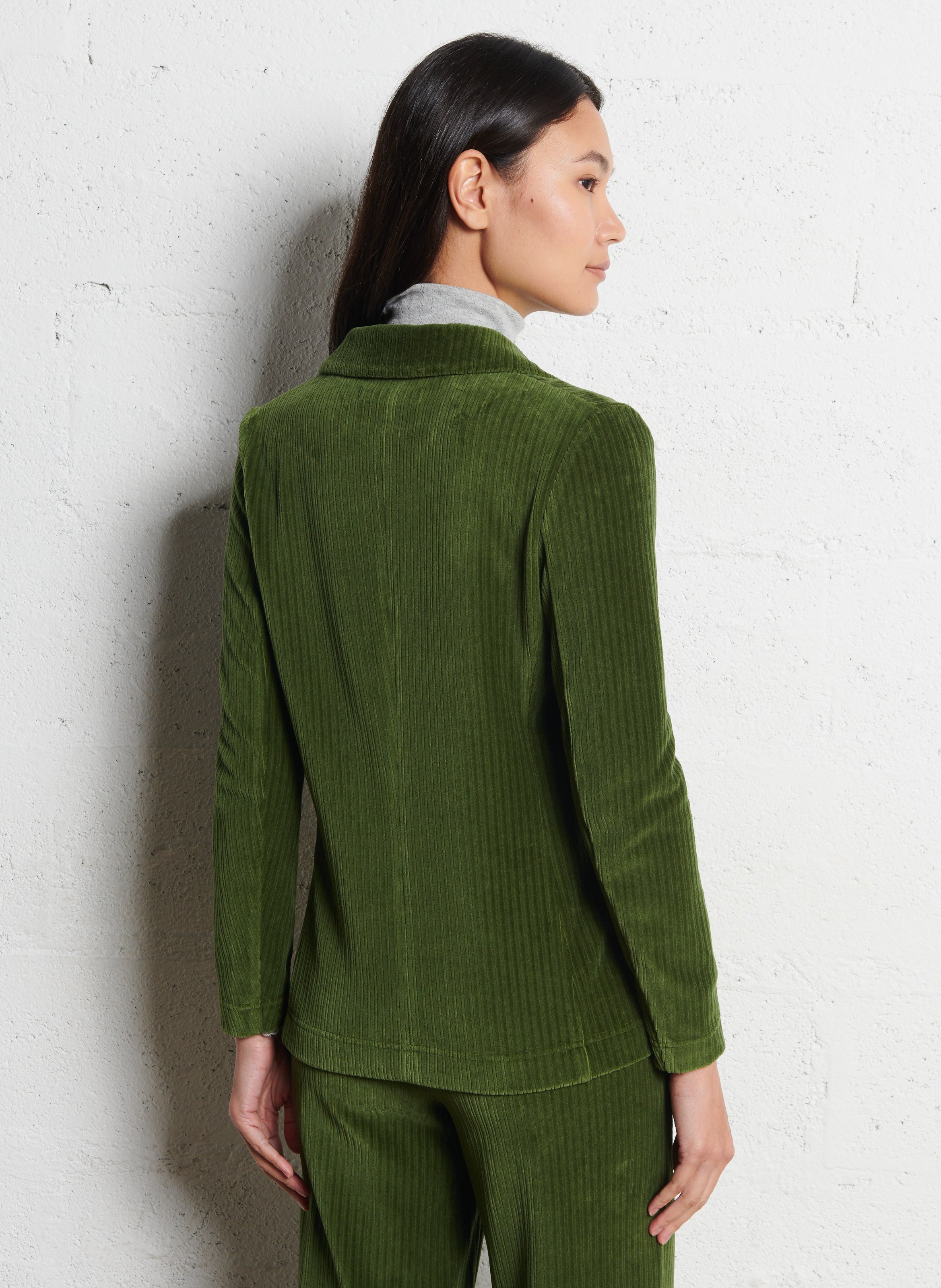 Veste droite col tailleur en velours côtelé NICE THINGS Kaki