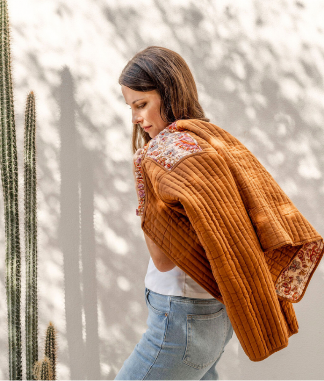 Printed quilted jacket Indira BINDI ATELIER Brown