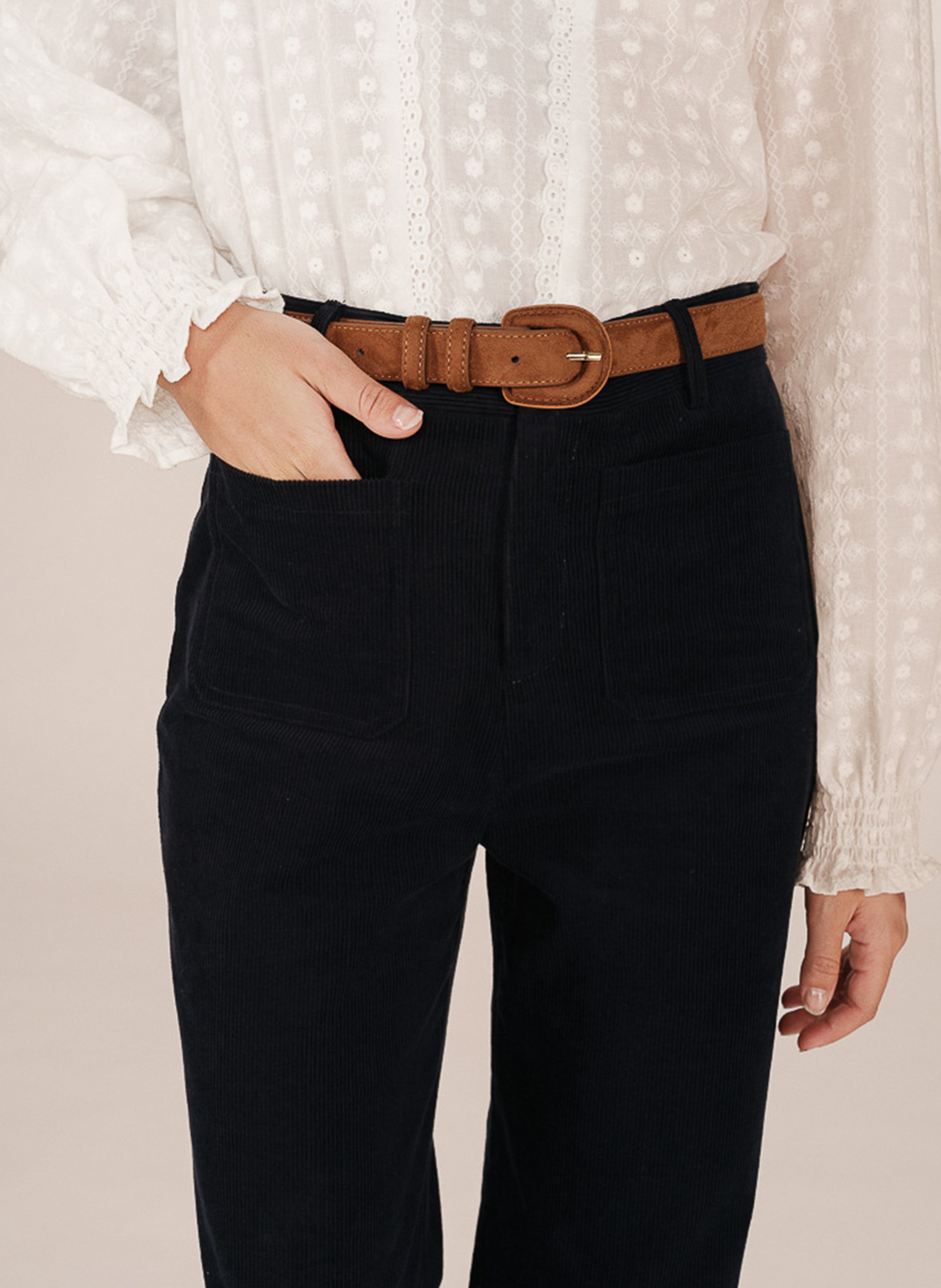 Pantalon droit en coton GRACE ET MILA Bleu
