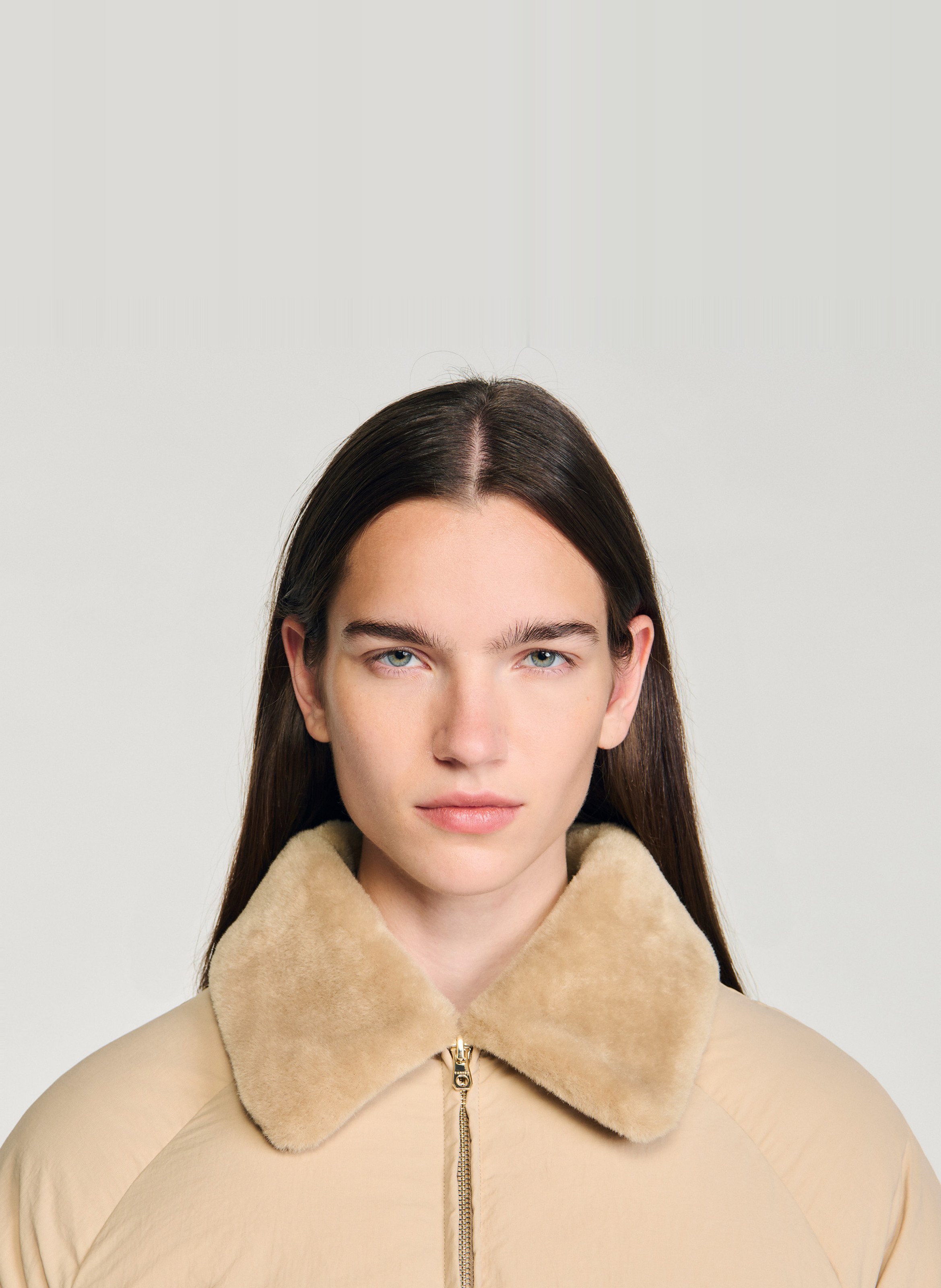 Oversized gewatteerde jas met klassieke kraag SANDRO Beige