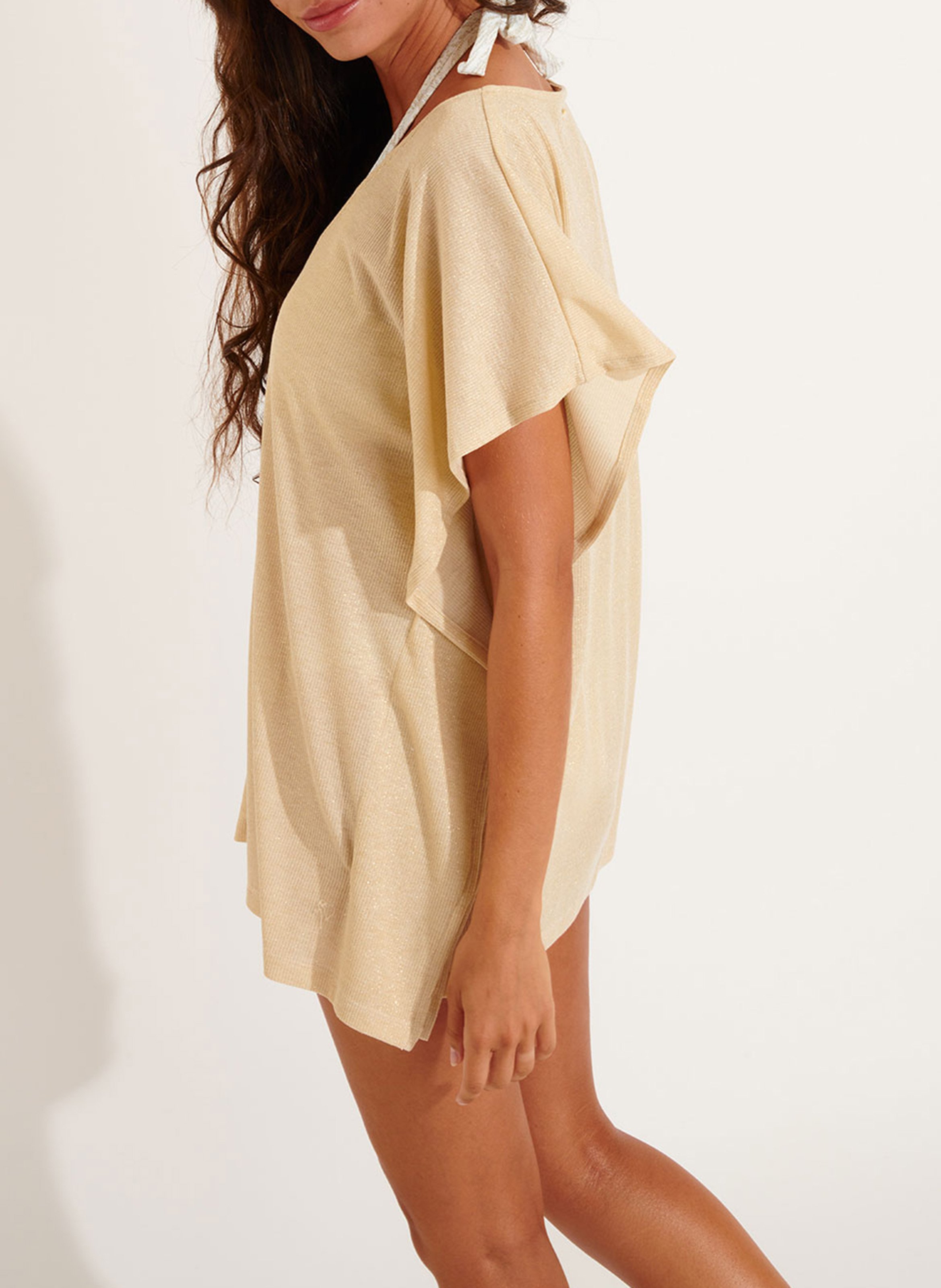 Crepe V-neck top LIVIA Beige