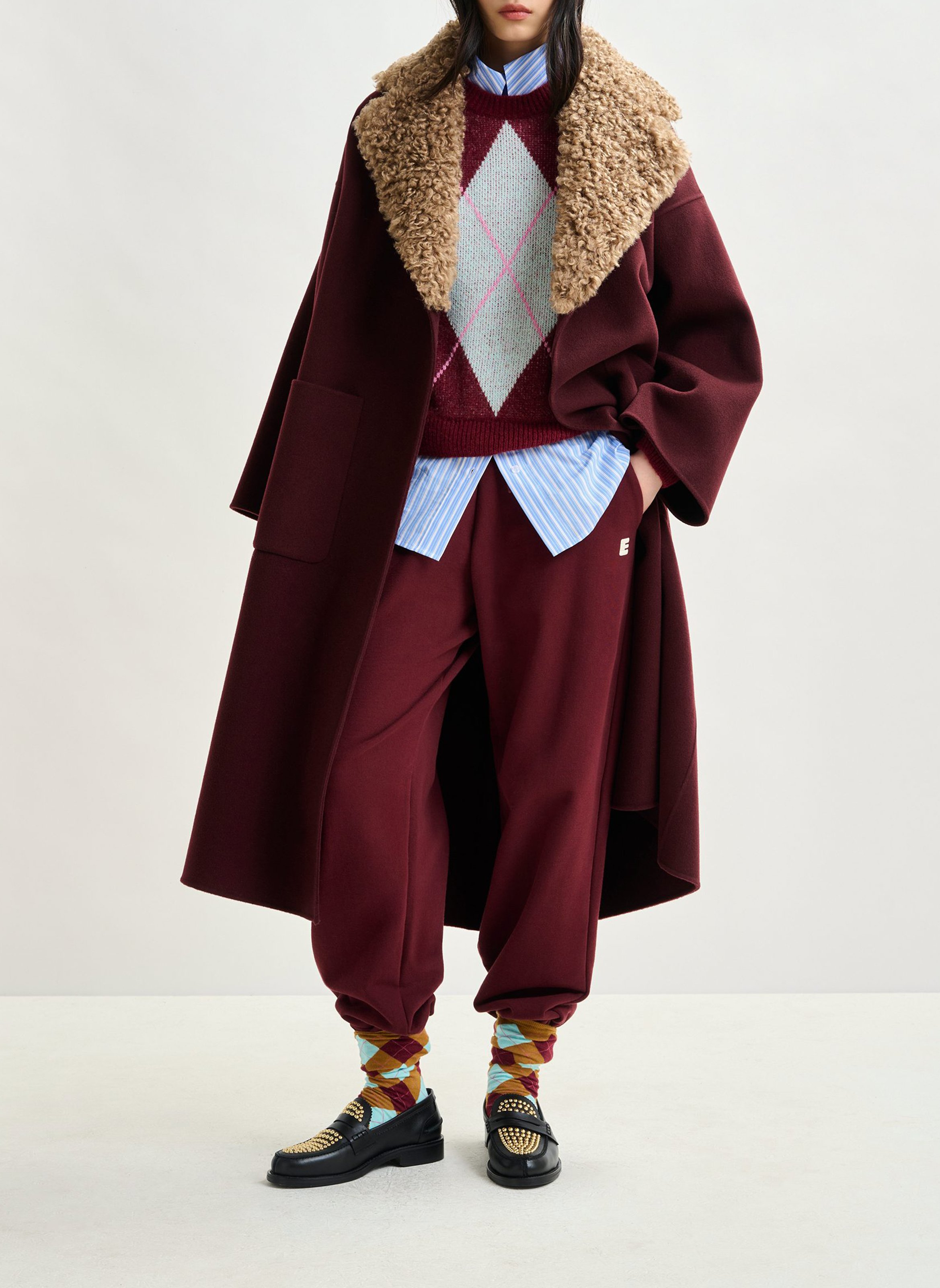 Manteau uni ceinturé en laine ESSENTIEL ANTWERP Rouge