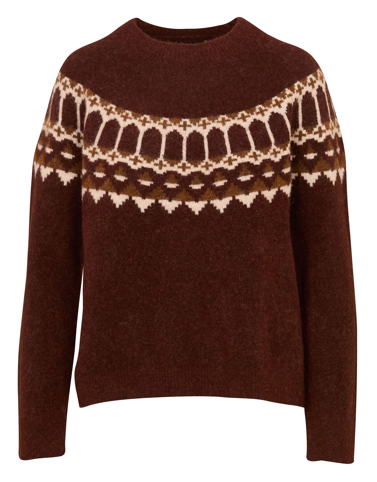 Pull droit col rond jacquard en laine mélangée MKT Rouge