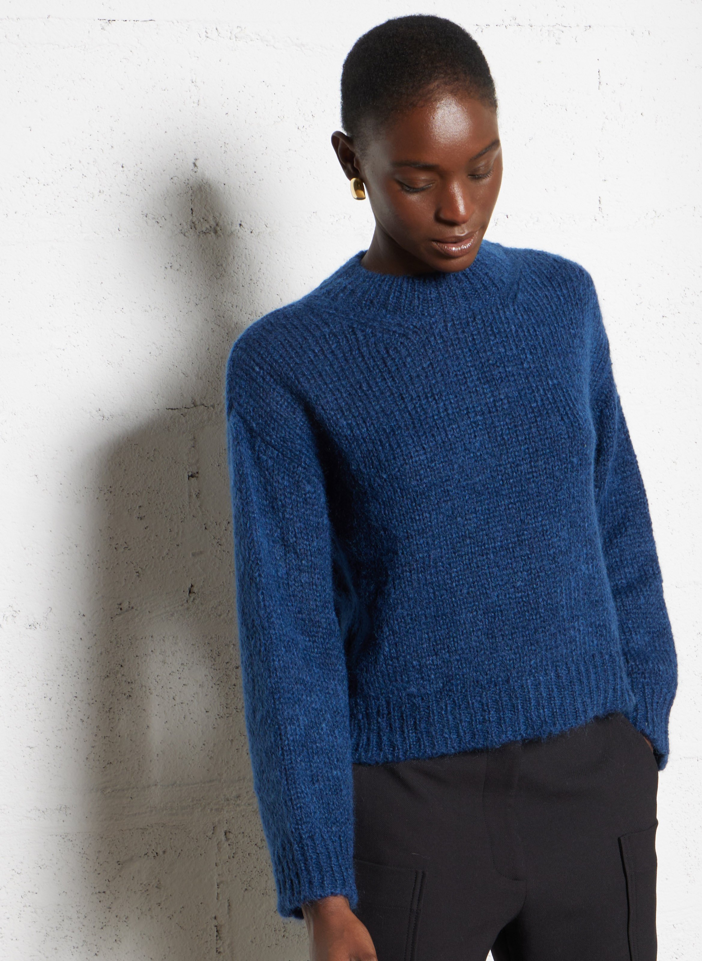 Pull ample col rond en kid mohair mélangé MASSCOB Bleu