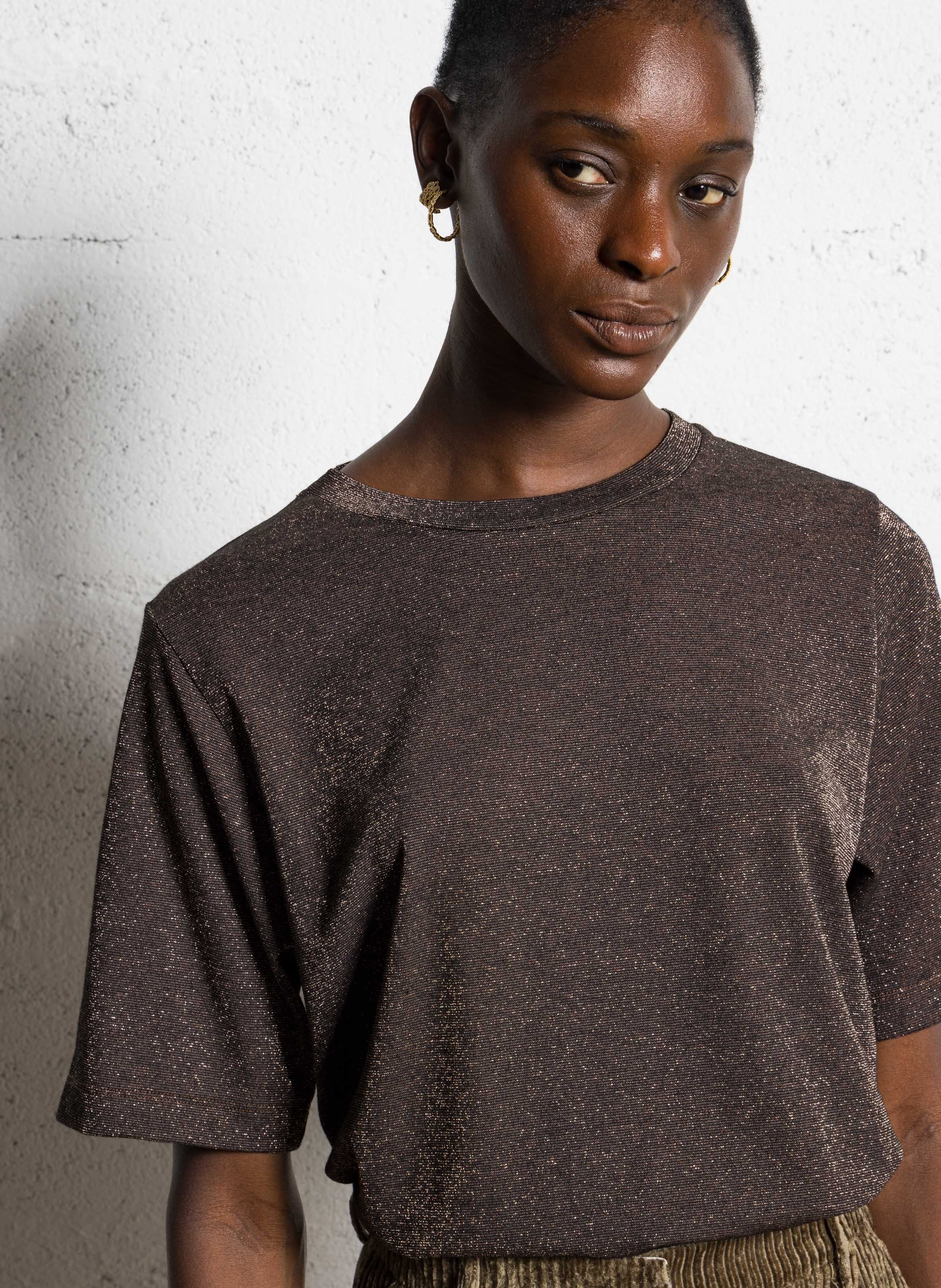 Rundhals-T-Shirt mit Pailletten Pflaume