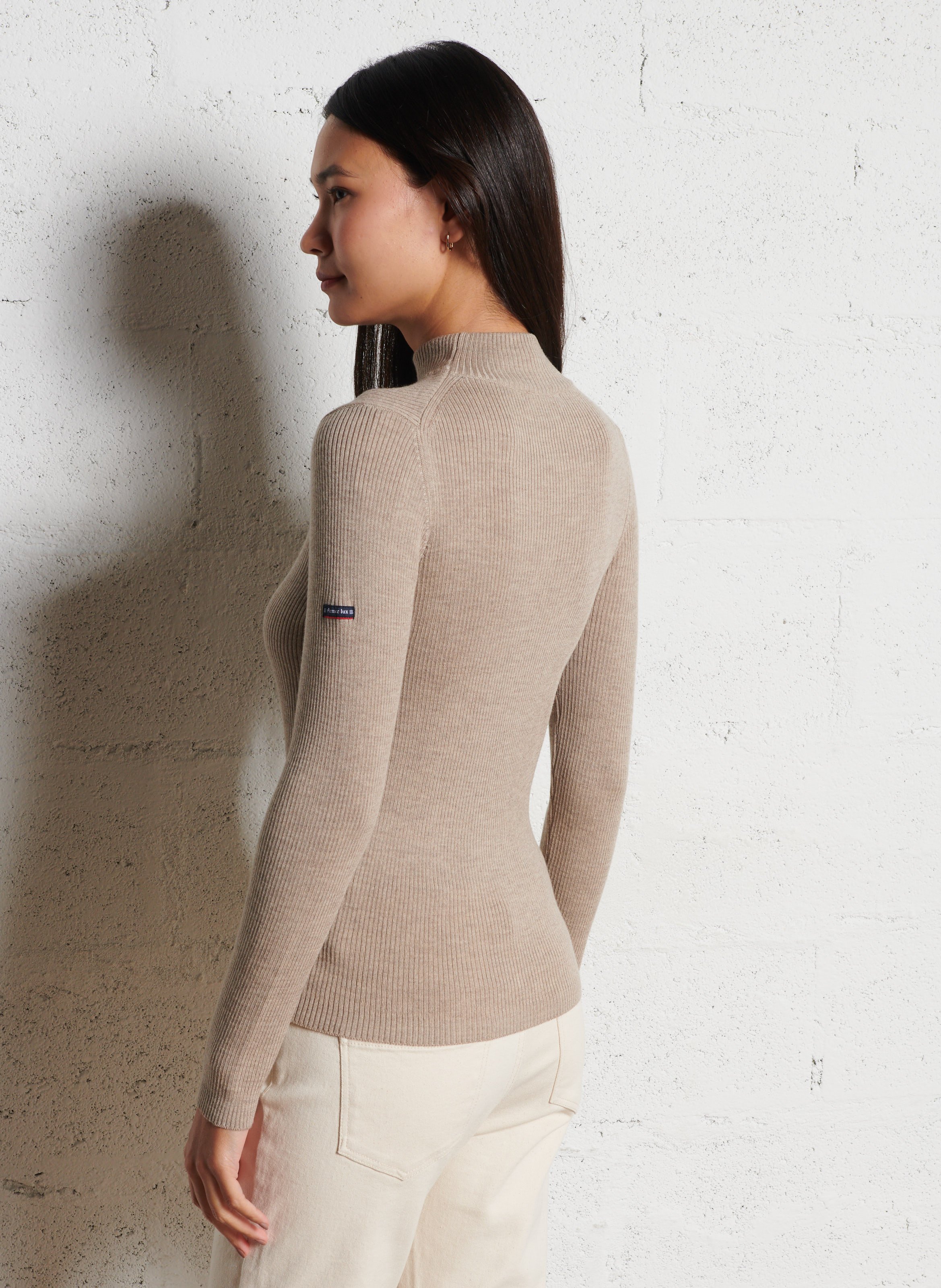 Pull col montant côtelé en laine ARMOR LUX Beige