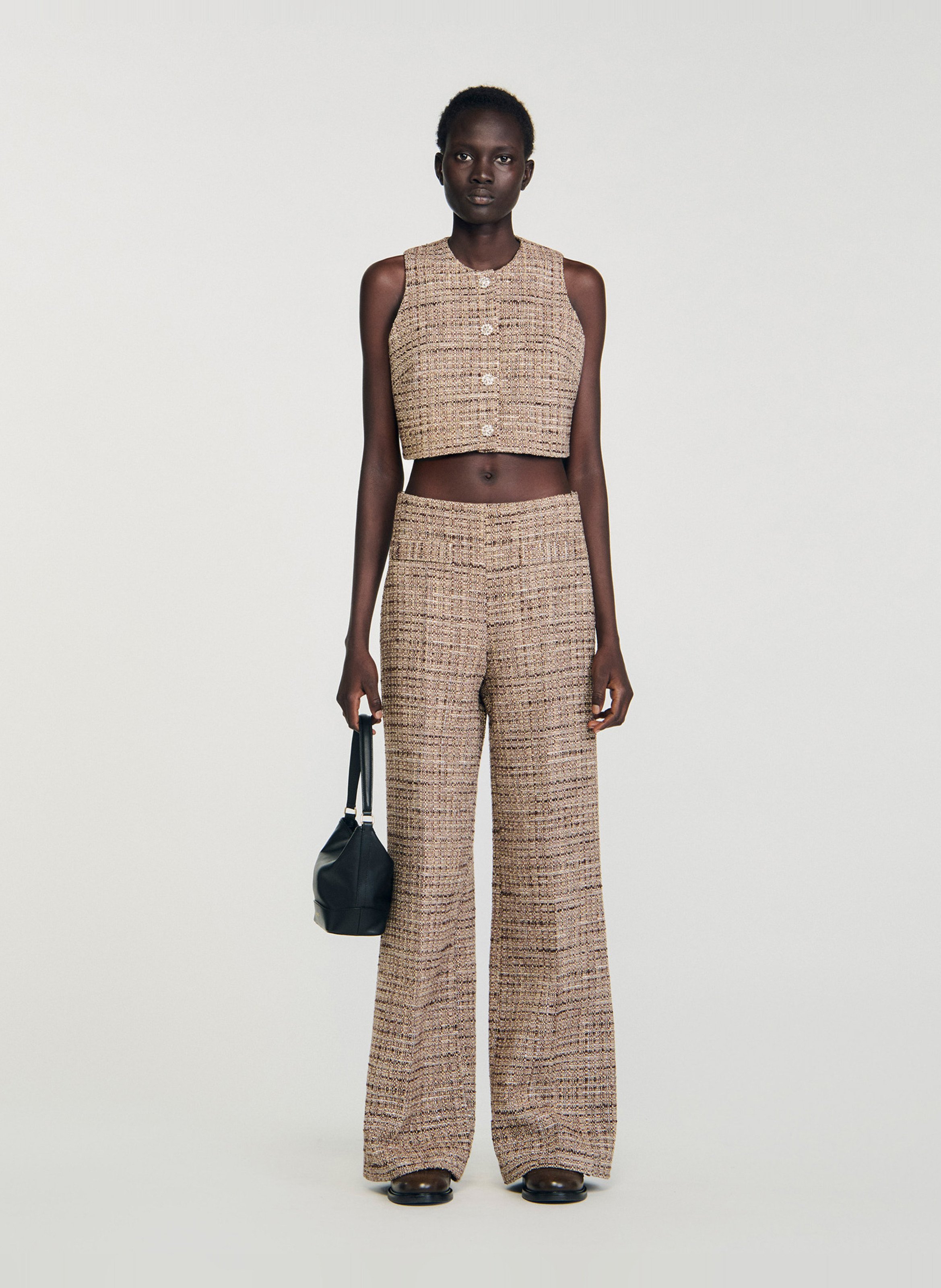 Tweed flared pants SANDRO Brown