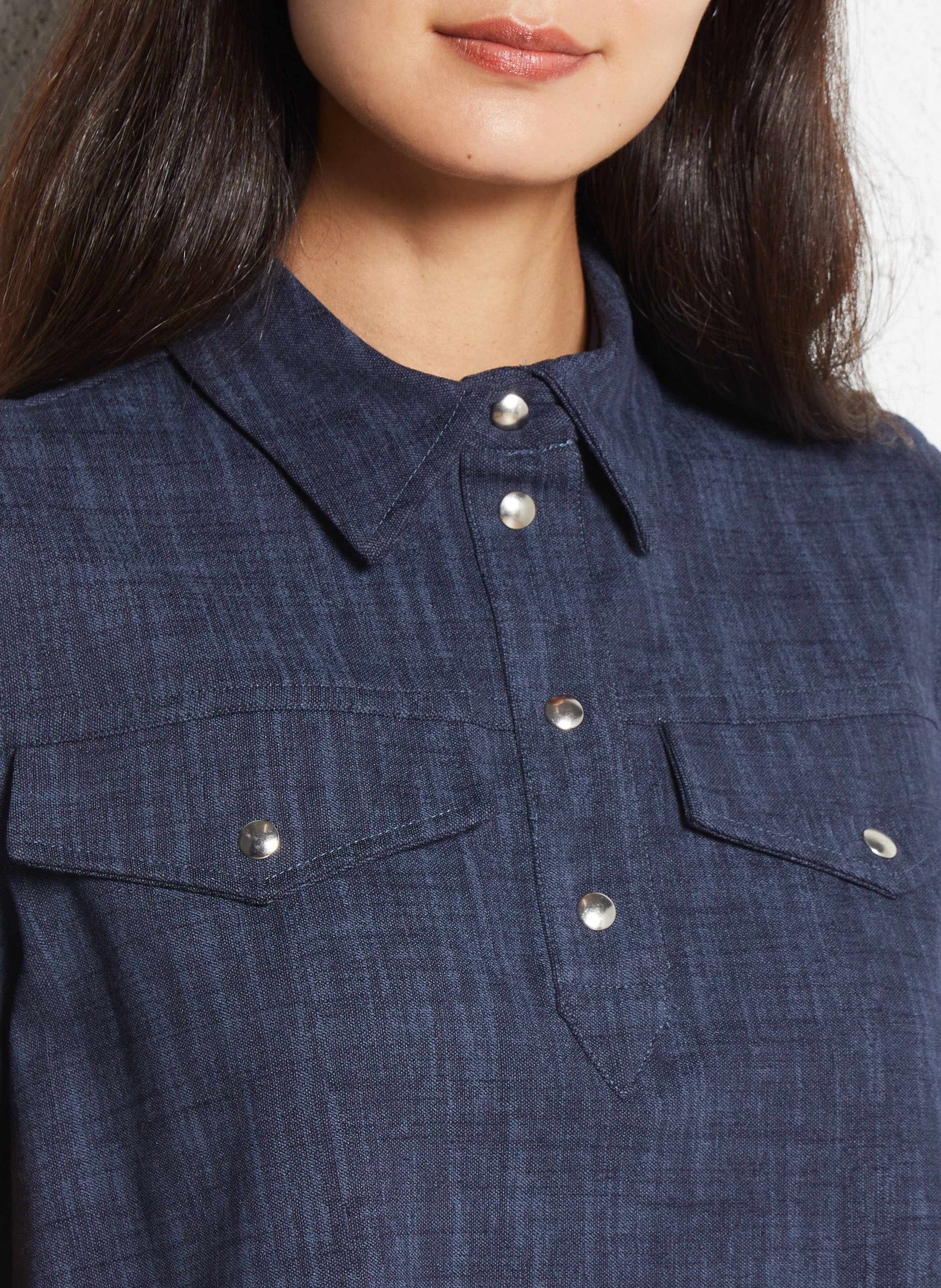 Short A-line denim effect dress PLEASE Blue