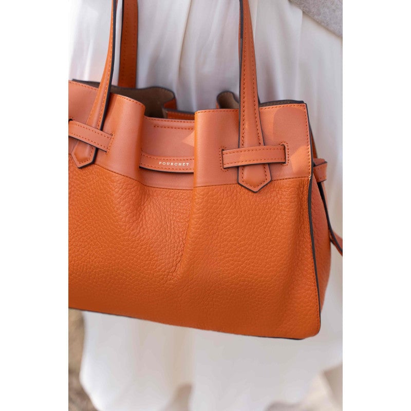 Handbag - cowhide leather POURCHET Orange