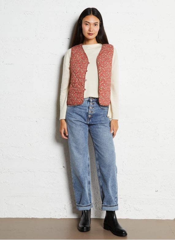 Hoge taille rechte jeans in gewassen denim - Look 3