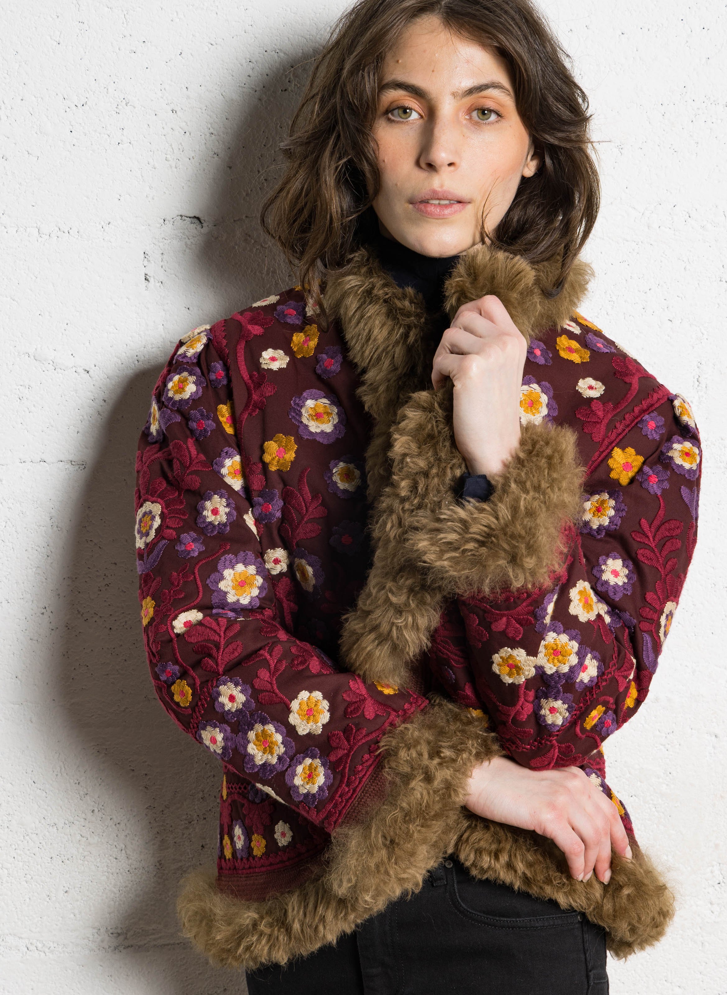 Straight embroidered wool blend jacket ANTIK BATIK Plums