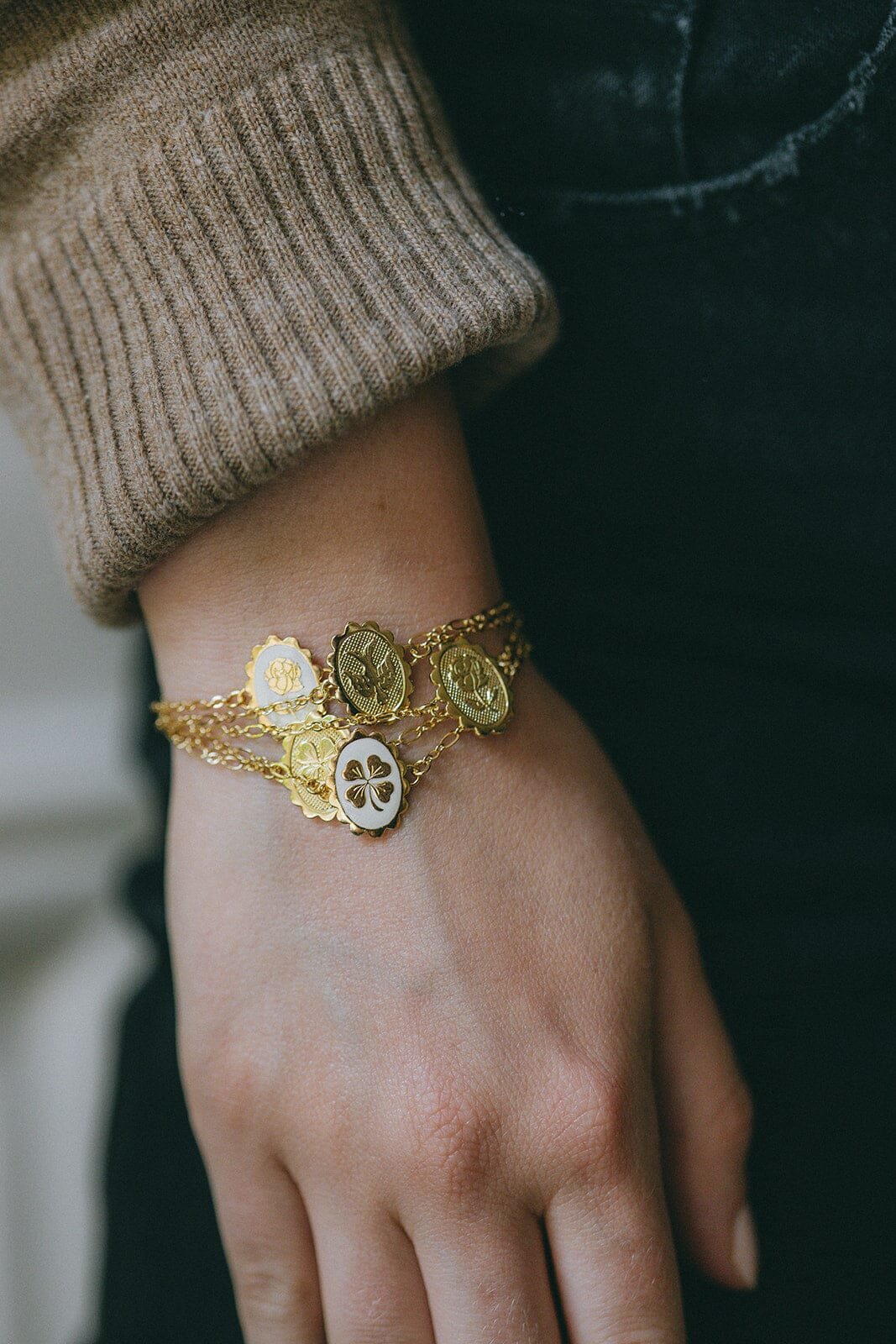 Gold-plated enamel clover bracelet MONSIEUR SIMONE White