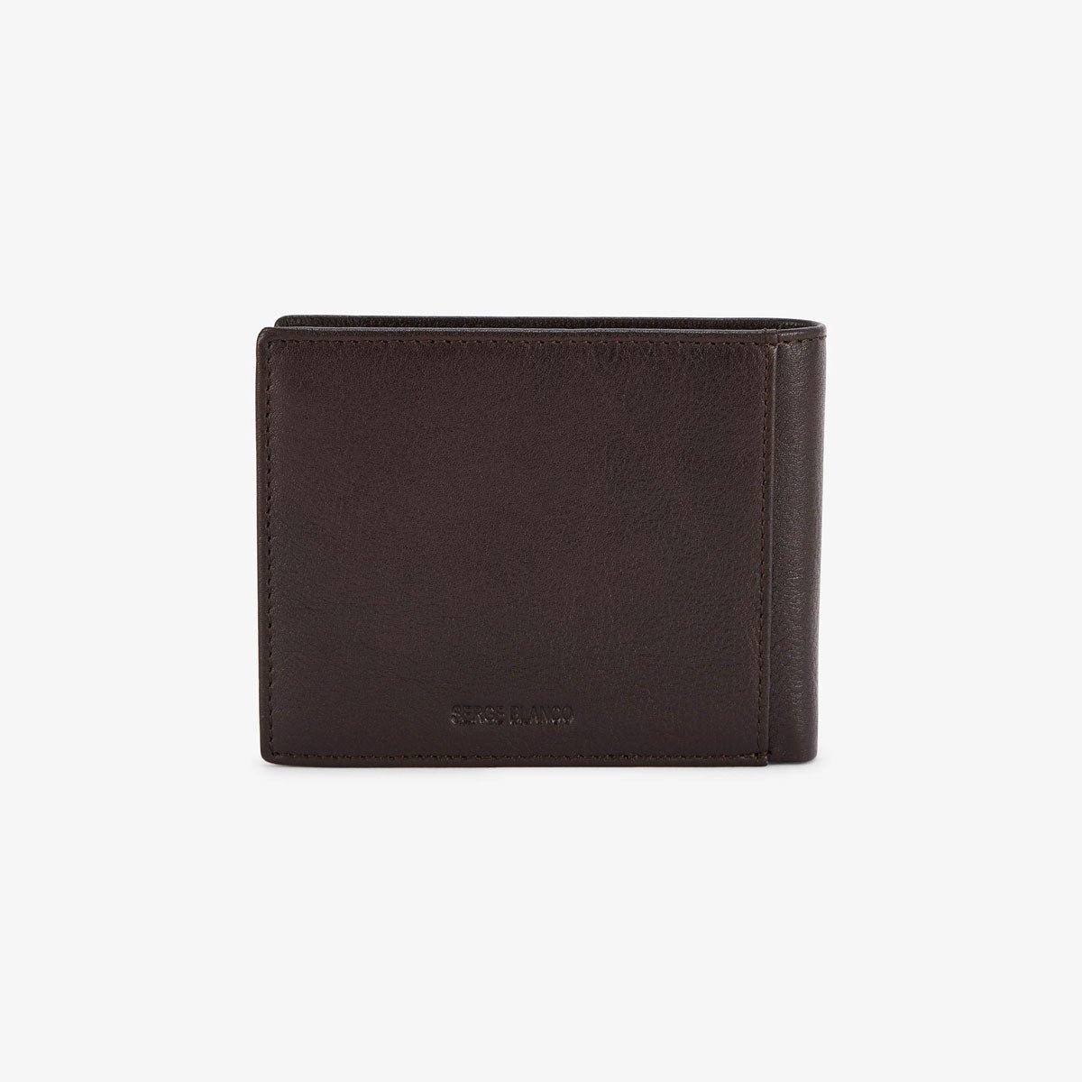Horizontal leather flap wallet with metal logo SERGE BLANCO Brown
