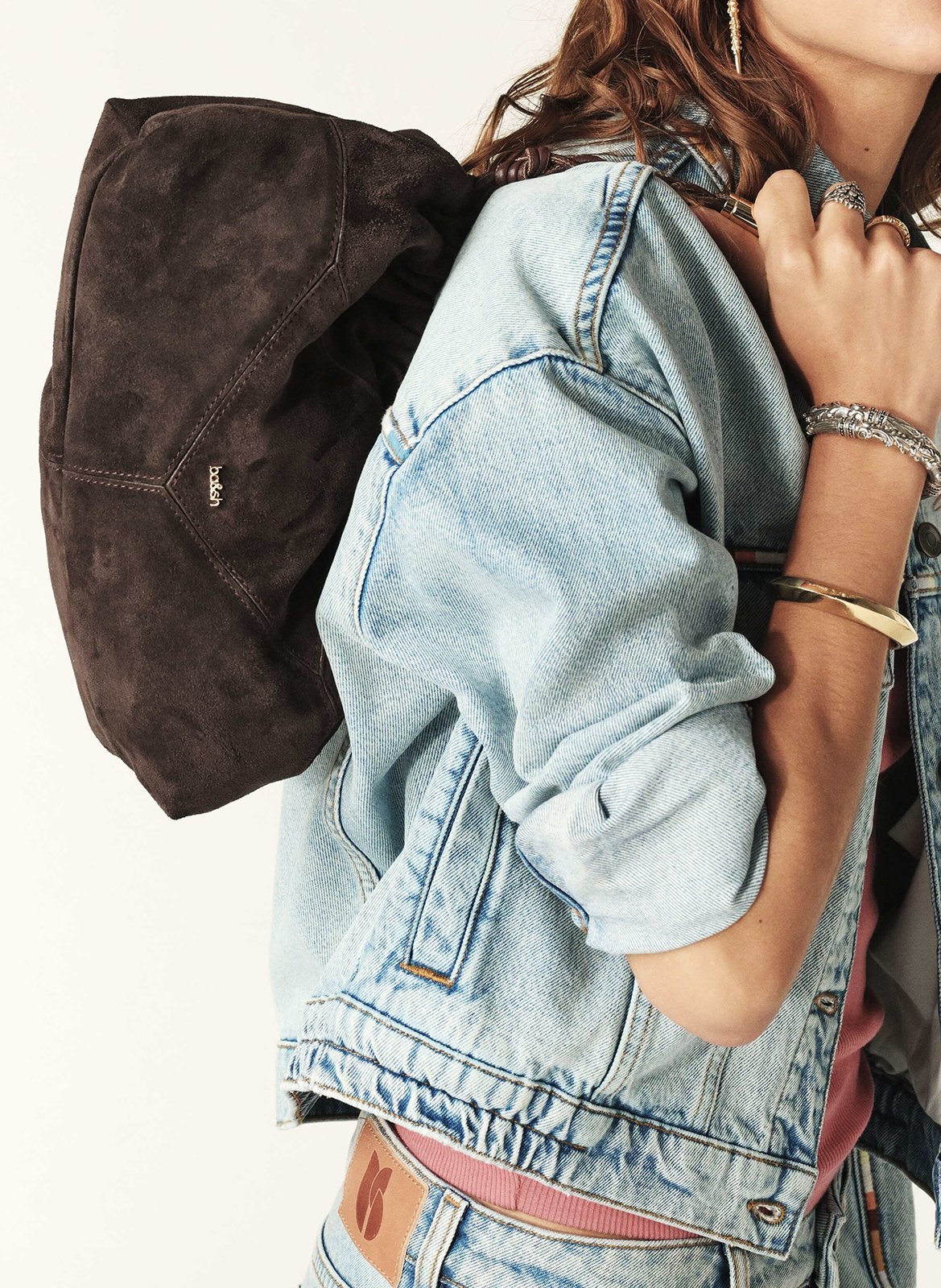 Sac à main en cuir velours BA&SH Marron