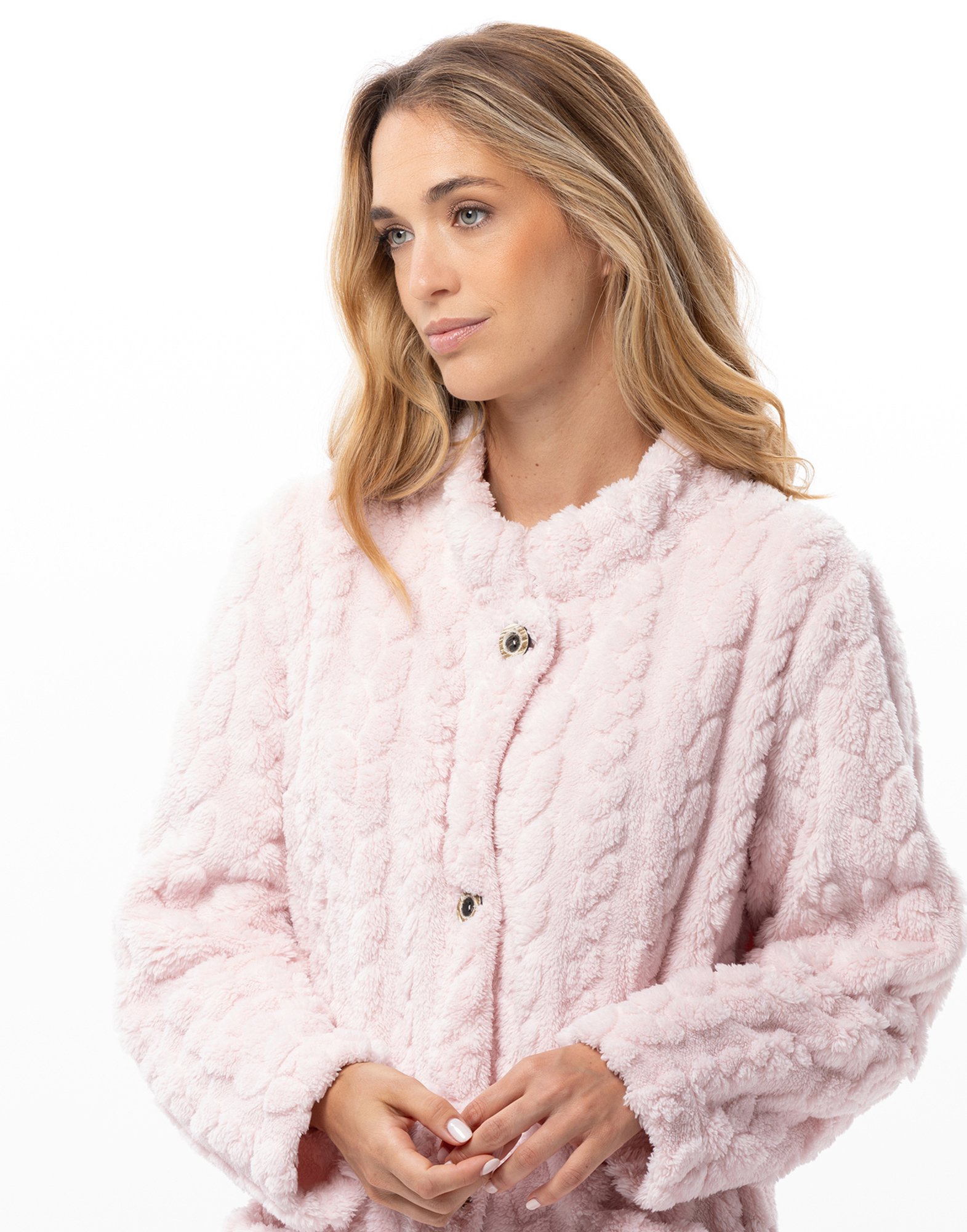 Braided effect button-up dressing gown Pink